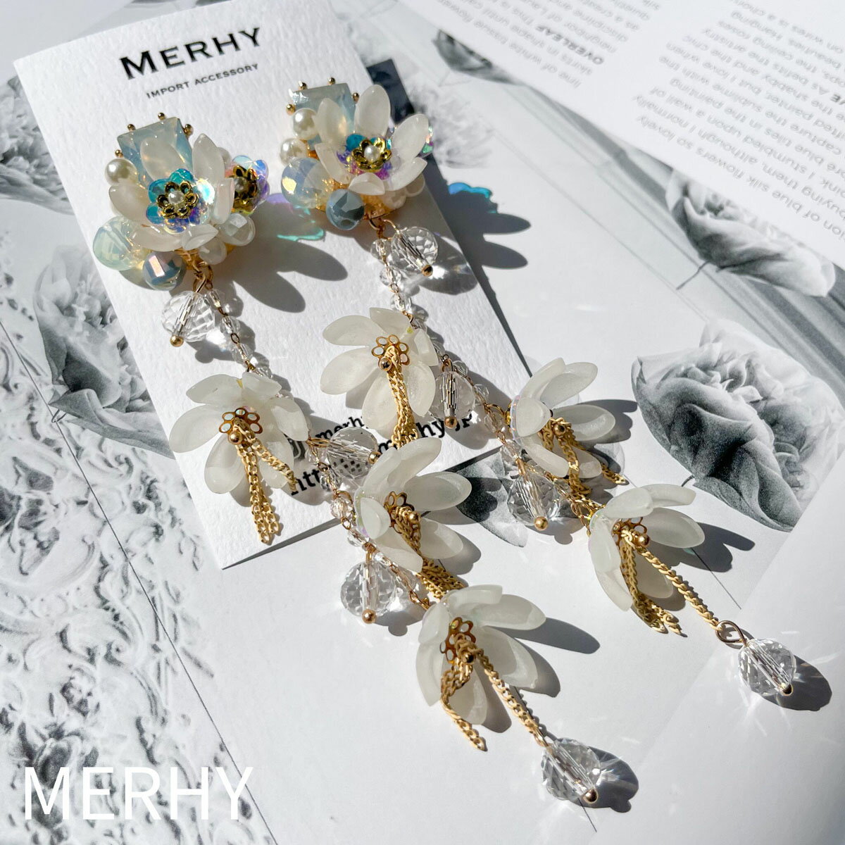 楽天MERHY 楽天市場店Royal ME51 オーロラ フラワー 花 クリスタル 上品 ピアス 大ぶり 華やか 揺れる セレモニー 結婚式 ウエディング 二次会 お呼ばれ プレ花 デイリー オケージョナル 人気 アクセ かわいい ランキング メルウィー merhy 20代 30代 40代 おしゃれ 大人 女性 インスタで人気
