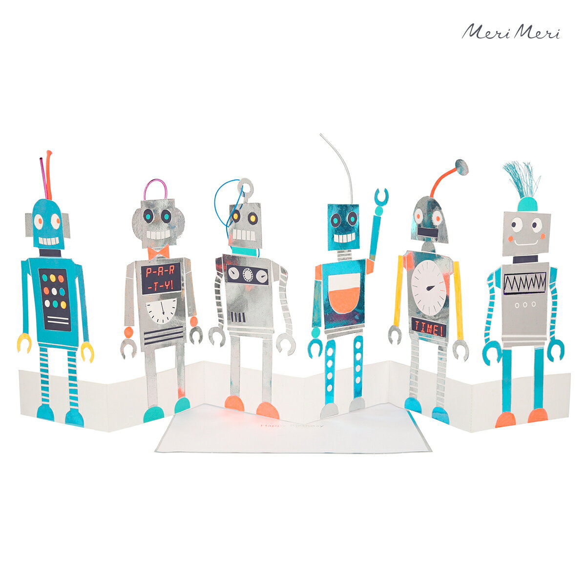 バースデーカード 誕生日カード Birthday Cards おしゃれ かわいい ロボット 折りたたみ式 グリーティングカード 輸入カード メッセージカード merimeri メリメリ Happy Birthday Concertina Card robot