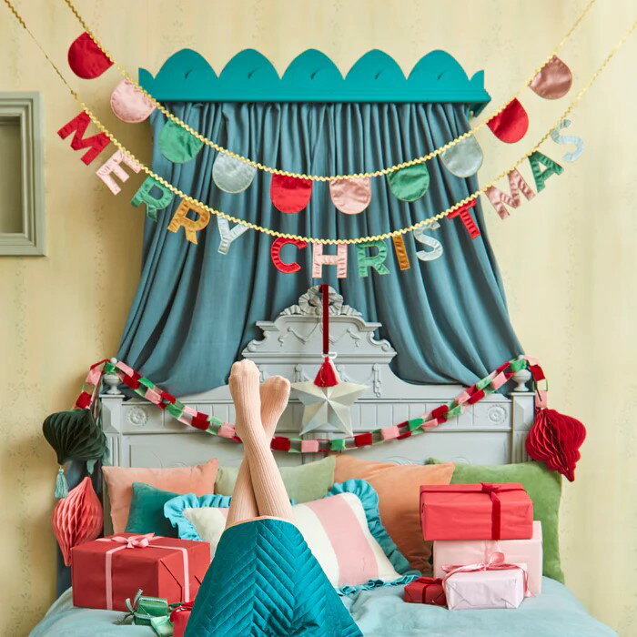 Rakuten - 【クリスマス】ガーランド ヴェルヴェット メリークリスマス クリスマスグッズ 飾り付け 装飾 室内装飾 デコレーション クリスマスパーティ 誕生日 誕生日バースデー merimeri メリメリ Merry Christmas Velvet Pennant Garland