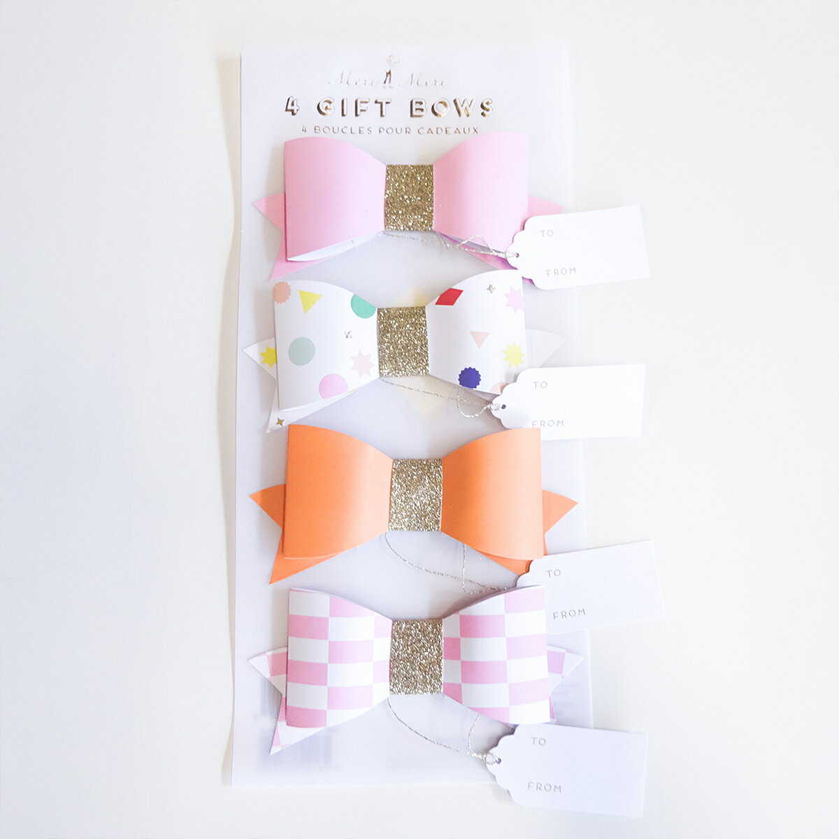 Rakuten - Wrapped Up Pink Bows ギフト ピンク 4色 柄 tag リボン 装飾 飾り 4個 蝶々結び プレゼント アクセント 写真映え マーク 目印 見分け 表紙 誕生日 ギフト 祝 友達 会 パーティー タグ 見栄え オレンジ 水玉 千鳥