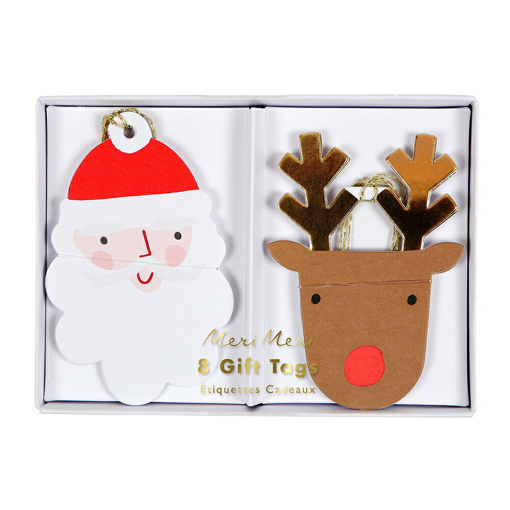 楽天Meri Meri 楽天市場店【クリスマス】ギフトタグ Santa & Reindeer Gift Tags サンタ＆トナカイギフトタグ　8入り　ラッピング　包装グッズ　クリスマスギフト　クリスマスプレゼント クリスマスパーティ　イベント　プレゼント用　ギフト xmas ホームパーティ クリスマスグッズ