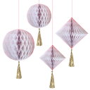 Honeycomb Decorations Pack of 4 in 2 sizes. ハニカム　デコレーション 丸とダイヤモンド型の2サイズ4個入り Box: 190 x 310 x 25mm