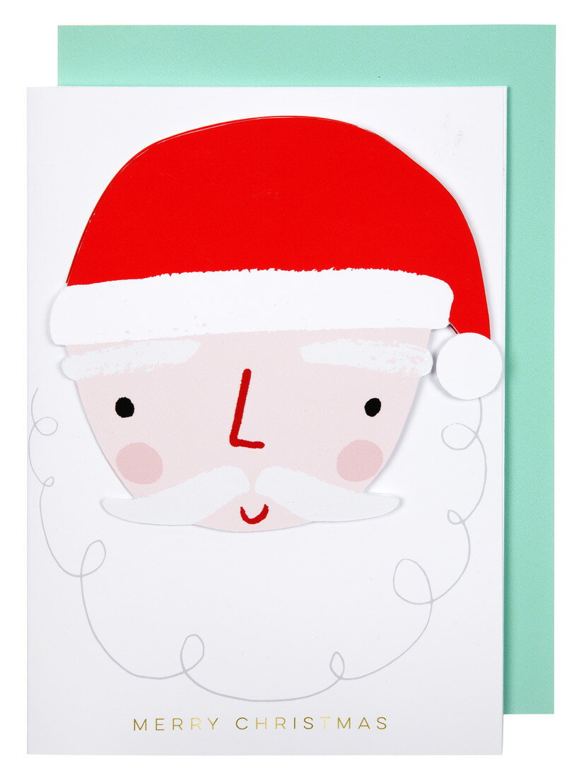 Santa Fan Beard Card　サンタ　クリスマスカード　サンタのふっくらひげがポイント♪　 ピンホイールカード　クリスマス　カード　グリーティングカード　 サイズ : 封筒のサイズは約134x183mm。定形外郵便になります。