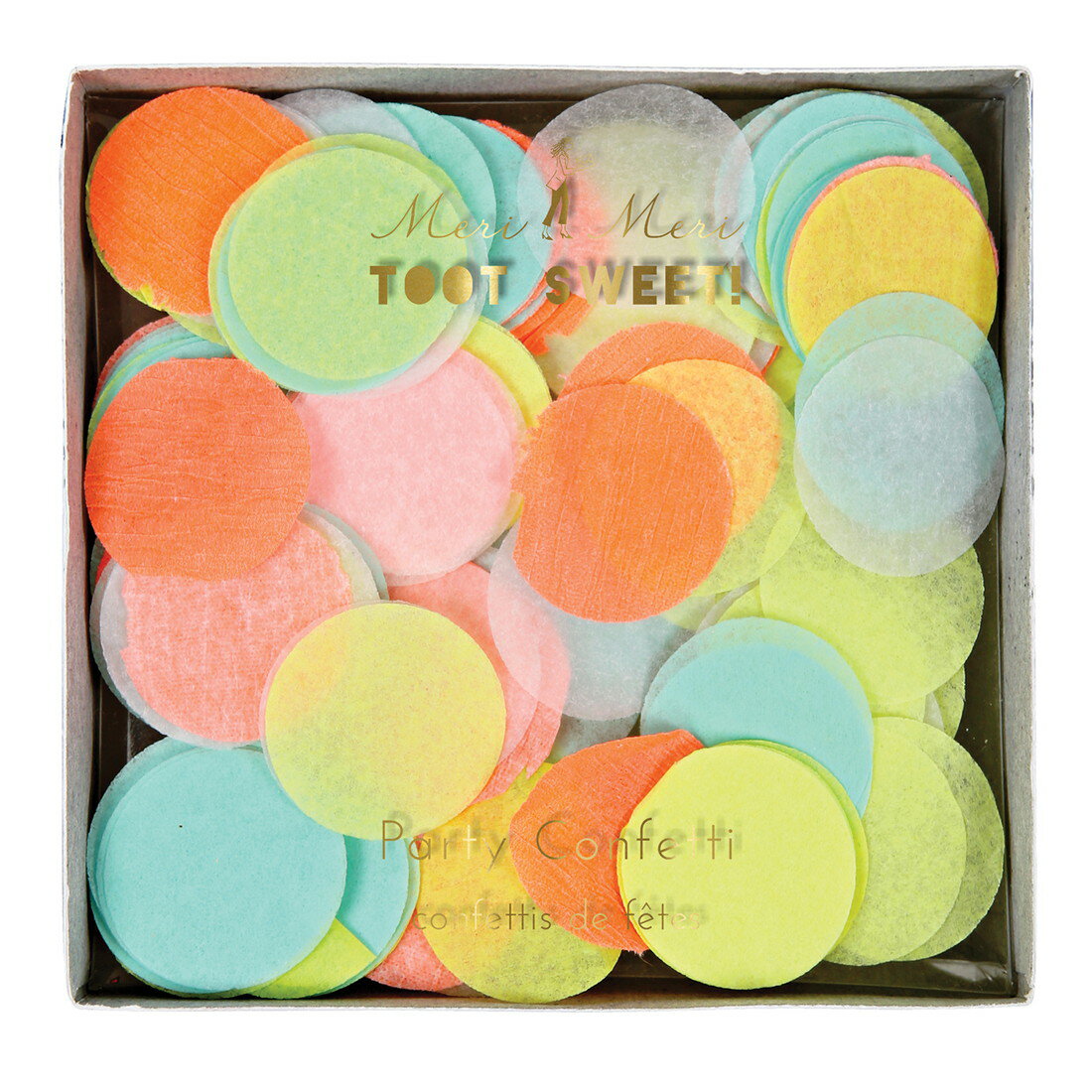 Neon party confetti TOOT SWEET! 143110／45-2107 ネオンカラーの紙吹雪でパーティーを盛り上げよう！ サイズ(センチ) 一片:直径約2.5 パッケージ：約103x103x50