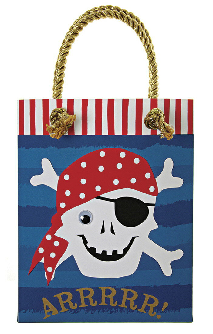 Ahoy There Pirate Gift Bag ARRRRR 盗賊 紙袋 ショッピングバッグ ギフト 紙 挨拶 海賊 海賊船 剽窃者 持ち手 付 紐 ターバン 三角巾 片目 海 骨 プレゼント 壁飾り 男の子 パイレーツ 水玉