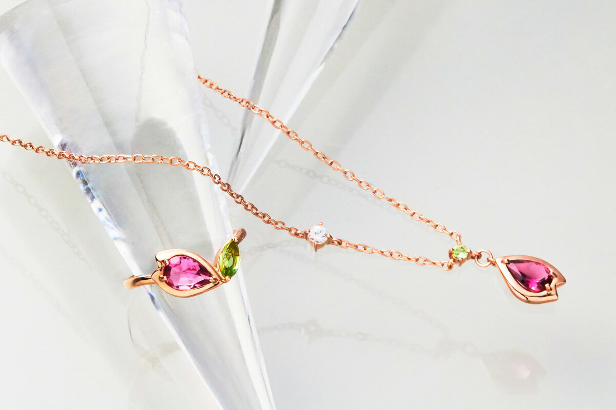 ＜単品価格より10%OFF＞Chelom シェロム オリジナルジュエリー2023 ネックレス&リングセット 上原さくら シルバー925 silver SV ピンクゴールドコーティング ピンクトルマリン ペリドット ホワイトサファイア ホワイトサファイヤ レディース 女性 チェーン付のサムネイル