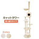 【GW限定10%OFFクーポン】 キャットタワー 突っ張り式 爪とぎ ポール 麻 おもちゃ付き コンパクト スリム 麻 麻紐 省スペース 多頭 大型猫 猫 ねこ...