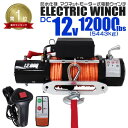 P10倍 0のつく日 ワンダフルデー ★楽天1位獲得★ 電動ウインチ 12V 12000LBS（5443kg） 電動 ウインチ ロープタイプ オフロード車 トラック SUV車 電動ウィンチ DC12V 車 電源 ホイスト 引き上げ機 けん引 移動 運搬 巻き上げ 砂利 泥 凍結 悪路 路面 スタック 脱出 方法