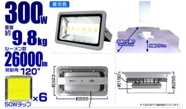 【スーパーSALE限定価格】【10個セット】LED 投光器 300W 3000W相当 LED投光器 昼光色 6000K IP65 広角120度 ledライト LED投光機 看板灯 集魚灯 作業灯 舞台照明 屋内 屋外 ポータブル投光器 防水加工 ACコード付