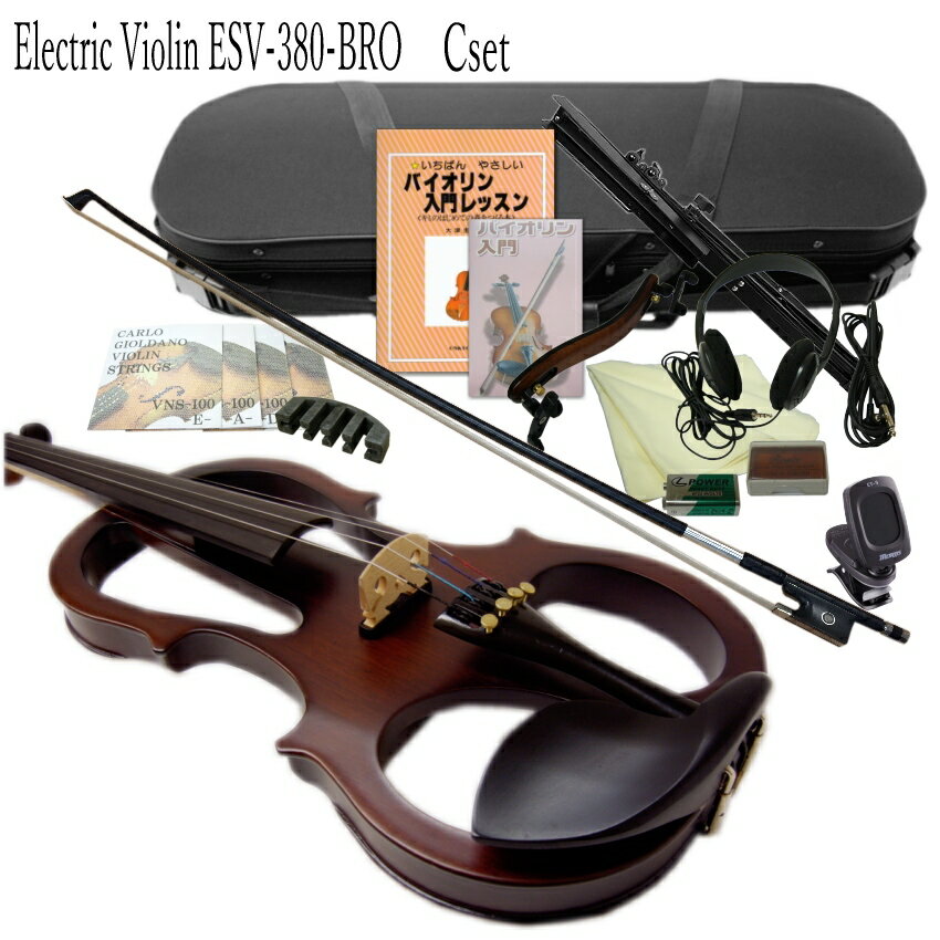 KIKUTANI Electric Violin Outfit ESV-380 4/4 夜間でも練習できる消音タイプのエレキバイオリン 15点セット 本商品は、国内楽器メーカーのキクタニミュージックが発売元の消音タイプのエレキバイオリンESV380です。 ■当店の特徴 当店では、ご注文頂いたバイオリンは安価な機種も高額機種も全て試奏検品を行います。 弓に松ヤニを塗り、調弦を行って実際に数曲演奏しながら楽器の状態を確認致します。 メーカーから入荷したばかりの調整を行っていない商品は、当店基準では全て良品外になりますので、必ず当店の良品基準まで調整を行った上で発送させて頂いております。 ※当店で良品とした場合でも、楽器そのものの品質が大きく変わる訳ではございませんので、完璧とは言い難いところはございます。同じ型番の商品と比較するならば当店で調整を行った商品は状態が良いと言えますが、他の機種や他のメーカーの価格帯が高い商品との比較では品質は劣ります。その点、予めご了承ください。 ■セット品いろいろ ご使用目的を想定して様々なセットをご提案致しております。最近では、本物のバイオリンを既に持っておられても夜間の譜読み用に予備の楽器としてお求め頂く例も増えていましたので、余分な付属品のないシンプルなセットから、ご自身で独学でバイオリンを弾けるようになりたい！というご要望も多く独学向けのセットもご用意致しております。 □その他のセット品はこちら ■本体のサイズとエレキ部分の仕様 サイズ 4/4 ピックアップ 駒の下 ピエゾピックアップ スイッチ オン/オフ コントロール ボリューム 1トーン インプット マイク入力 ミニジャック（MONO） アウトプット ヘッドフォン出力（ステレオミニ） ライン出力（ミニジャックMONO） 電源 9V角形電池 ■ご案内致しております写真について ※本体の木目は、全て異なります。画像はサンプルとしてご覧下さい。木目や色味をお選び頂くことは出来ません。 ※モニタの調整などで、実物と異なった色に見える場合がございます。思った色と異なるなどの理由でのご返品またキャンセルは一切受付致しておりません。 ※付属品などのデザインは、余儀なく変更となる場合がございます。予めご了承ください。夜間でも練習できる消音タイプのエレキバイオリン ESV-380 本商品は、国内楽器メーカーのキクタニミュージックが発売元の消音タイプのエレキバイオリンESV380です。 現在国内の楽器メーカーで中国製のバイオリンを主に流通させているメーカーとブランドは、キョーリツコーポレーションのハルシュタット、マックコーポレーションのカルロジョルダーノ、キクタニミュージックのステンターの3社3種のブランドが代表的です。 それぞれに定番のエレキバイオリンを発売していて キョーリツ＝EV30(EV-30)、マックコーポレーション＝EV202（EV-202）、KIKUTANIミュージック＝ESV380（ESV-380）となります。 3種の中で最も消音性に優れているのはESV-380で他の二機種と比べると、生音は半分ほどの音量です。 ■エレキバイオリンとは エレキバイオリンの仕組みは、弦の振動を駒の下に取り付けたピックアップで拾い内蔵のプリアンプで音を増幅させてアンプに送る。もしくはヘッドフォンで聴く。という仕組みになっております。音量や音質の調整が可能です。 また、そのエレキバイオリンは、大きく2種類に分かれます。 普通のバイオリンにプリアンプを内蔵させた本体が鳴るタイプ。 また、当店オリジナル品や本商品の様に中が空洞になっていないボディの本体が鳴らないタイプ＝消音/サイレント。 2種は目的別に使い分けていただく必要がございます。 アンサンブル（合奏やバンド内で演奏）が目的でお求めいただくのであれば、本体が鳴るタイプがお勧めです。 周りで音がしていても弾き手がモニタリングできます。 また、ご自宅で夜間の練習やご近所に聞こえないように練習したい。とお考えの方には、本体が鳴らないタイプ（消音/サイレント）をお勧め致します。 本商品は、後者の音が鳴らないタイプのエレキバイオリンです。 全く鳴らない訳ではございませんので、アンプを通さなくてもヘッドフォンを装着しなくても音は聞こえますが、バイオリンから出てくる生の音はほぼ弦の音だけですので普通のバイオリンの1/4以下、また、エレキバイオリンの半分以下程となります。 ※厳密には測定していませんが、人間の耳で聴いてその様な印象です。 ■当店の特徴 当店では、ご注文頂いたバイオリンは安価な機種も高額機種も全て試奏検品を行います。 弓に松ヤニを塗り、調弦を行って実際に数曲演奏しながら楽器の状態を確認致します。 メーカーから入荷したばかりの調整を行っていない商品は、当店基準では全て良品外になりますので、必ず当店の良品基準まで調整を行った上で発送させて頂いております。 ※当店で良品とした場合でも、楽器そのものの品質が大きく変わる訳ではございませんので、完璧とは言い難いところはございます。同じ型番の商品と比較するならば当店で調整を行った商品は状態が良いと言えますが、他の機種や他のメーカーの価格帯が高い商品との比較では品質は劣ります。その点、予めご了承ください。 ■セット品いろいろ ご使用目的を想定して様々なセットをご提案致しております。最近では、本物のバイオリンを既に持っておられても夜間の譜読み用に予備の楽器としてお求め頂く例も増えていましたので、余分な付属品のないシンプルなセットから、ご自身で独学でバイオリンを弾けるようになりたい！というご要望も多く独学向けのセットもご用意致しております。 ■詳細解説 本体について ペグは普通のバイオリンと同じタイプです。安価なバイオリンには最近トルク調整式のペグが採用されていることがございますが、本商品はヘッドに差し込むだけの通常タイプのペグです。 このタイプのペグは、調弦や丁度良いところでピタッと止めるためにコツが必要です。 初心者の方には調弦（チューニング）が最初の壁になりますが、本商品に限らず弦楽器は全て演奏前のチューニングが必要ですので、がんばって練習頂かなければなりません。 ペグの止まり具合は当店で試奏検品の際に止まりにくい物は調整して出荷させて頂きます。安価なバイオリンはペグが止まりにくいという場合が多いのですが、本商品はそんな中で止めやすい方だと思います。 弓について 本商品に限らず中国製のバイオリンに付属している弓は、残念ながら品質は安定しておりません。 当店では、付属の弓にマツヤニを塗り試奏検品を行いますので実際に弓に負荷をかけて検品致しますが、出荷時に良品範囲の弓であっても状態が良いとは言いにくいのが現状です。 スティック部分や毛の取り付け部分は強く有りませんので、弓のお取り扱いには十分注意してください。 ※弓の毛は演奏中以外は必ずゆるめてください。ご購入後の取り扱いについては当店から商品と一緒にお届けする取り扱い説明書を必ずお読みください。お取り扱いの間違いによって生じた故障は保証対象外となります。 仕上げについて この価格帯では十分な品質だと思いますが、全体の仕上げとしてはやはりある程度妥協が必要です。 例えば、小傷などは当たり前の様についていてキズのないバイオリンの方が少ないかも知れません。目立ったキズではございませんが、最終の仕上げより前の段階でついたキズにそのまま塗装がされていたりいたします。大変恐れ入りますが、全体の仕上げに関しましては予めご了承ください。 ■本体のサイズとエレキ部分の仕様 サイズ 4/4 ピックアップ 駒の下 ピエゾピックアップ スイッチ オン/オフ コントロール ボリューム 1トーン インプット マイク入力 ミニジャック（MONO） アウトプット ヘッドフォン出力（ステレオミニ） ライン出力（ミニジャックMONO） 電源 9V角形電池 ■ご案内致しております写真について ※本体の木目は、全て異なります。画像はサンプルとしてご覧下さい。木目や色味をお選び頂くことは出来ません。 ※モニタの調整などで、実物と異なった色に見える場合がございます。思った色と異なるなどの理由でのご返品またキャンセルは一切受付致しておりません。 ※付属品などのデザインは、余儀なく変更となる場合がございます。予めご了承ください。 ■当店の検品内容について一部ご紹介致します。