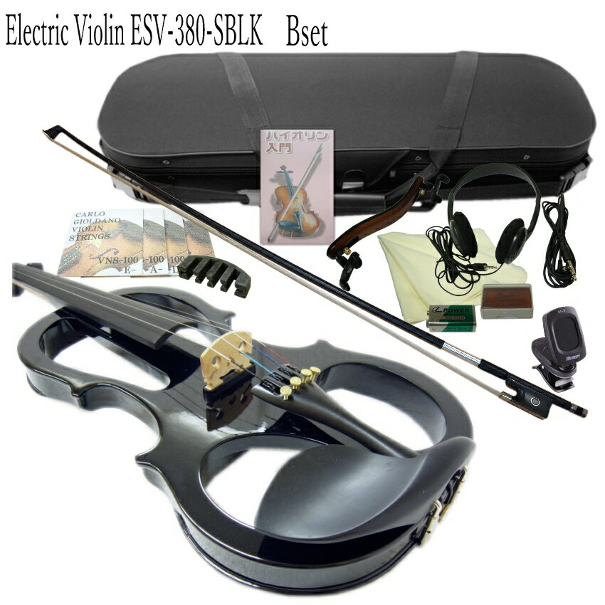 KIKUTANI Electric Violin Outfit ESV-380 4/4 夜間でも練習できる消音タイプのエレキバイオリン 13点セット 本商品は、国内楽器メーカーのキクタニミュージックが発売元の消音タイプのエレキバイオリンESV380です。 ■当店の特徴 当店では、ご注文頂いたバイオリンは安価な機種も高額機種も全て試奏検品を行います。 弓に松ヤニを塗り、調弦を行って実際に数曲演奏しながら楽器の状態を確認致します。 メーカーから入荷したばかりの調整を行っていない商品は、当店基準では全て良品外になりますので、必ず当店の良品基準まで調整を行った上で発送させて頂いております。 ※当店で良品とした場合でも、楽器そのものの品質が大きく変わる訳ではございませんので、完璧とは言い難いところはございます。同じ型番の商品と比較するならば当店で調整を行った商品は状態が良いと言えますが、他の機種や他のメーカーの価格帯が高い商品との比較では品質は劣ります。その点、予めご了承ください。 ■セット品いろいろ ご使用目的を想定して様々なセットをご提案致しております。最近では、本物のバイオリンを既に持っておられても夜間の譜読み用に予備の楽器としてお求め頂く例も増えていましたので、余分な付属品のないシンプルなセットから、ご自身で独学でバイオリンを弾けるようになりたい！というご要望も多く独学向けのセットもご用意致しております。 □その他のセット品はこちら ■本体のサイズとエレキ部分の仕様 サイズ 4/4 ピックアップ 駒の下 ピエゾピックアップ スイッチ オン/オフ コントロール ボリューム 1トーン インプット マイク入力 ミニジャック（MONO） アウトプット ヘッドフォン出力（ステレオミニ） ライン出力（ミニジャックMONO） 電源 9V角形電池 ■ご案内致しております写真について ※本体の木目は、全て異なります。画像はサンプルとしてご覧下さい。木目や色味をお選び頂くことは出来ません。 ※モニタの調整などで、実物と異なった色に見える場合がございます。思った色と異なるなどの理由でのご返品またキャンセルは一切受付致しておりません。 ※付属品などのデザインは、余儀なく変更となる場合がございます。予めご了承ください。夜間でも練習できる消音タイプのエレキバイオリン ESV-380 本商品は、国内楽器メーカーのキクタニミュージックが発売元の消音タイプのエレキバイオリンESV380です。 現在国内の楽器メーカーで中国製のバイオリンを主に流通させているメーカーとブランドは、キョーリツコーポレーションのハルシュタット、マックコーポレーションのカルロジョルダーノ、キクタニミュージックのステンターの3社3種のブランドが代表的です。 それぞれに定番のエレキバイオリンを発売していて キョーリツ＝EV30(EV-30)、マックコーポレーション＝EV202（EV-202）、KIKUTANIミュージック＝ESV380（ESV-380）となります。 3種の中で最も消音性に優れているのはESV-380で他の二機種と比べると、生音は半分ほどの音量です。 ■エレキバイオリンとは エレキバイオリンの仕組みは、弦の振動を駒の下に取り付けたピックアップで拾い内蔵のプリアンプで音を増幅させてアンプに送る。もしくはヘッドフォンで聴く。という仕組みになっております。音量や音質の調整が可能です。 また、そのエレキバイオリンは、大きく2種類に分かれます。 普通のバイオリンにプリアンプを内蔵させた本体が鳴るタイプ。 また、当店オリジナル品や本商品の様に中が空洞になっていないボディの本体が鳴らないタイプ＝消音/サイレント。 2種は目的別に使い分けていただく必要がございます。 アンサンブル（合奏やバンド内で演奏）が目的でお求めいただくのであれば、本体が鳴るタイプがお勧めです。 周りで音がしていても弾き手がモニタリングできます。 また、ご自宅で夜間の練習やご近所に聞こえないように練習したい。とお考えの方には、本体が鳴らないタイプ（消音/サイレント）をお勧め致します。 本商品は、後者の音が鳴らないタイプのエレキバイオリンです。 全く鳴らない訳ではございませんので、アンプを通さなくてもヘッドフォンを装着しなくても音は聞こえますが、バイオリンから出てくる生の音はほぼ弦の音だけですので普通のバイオリンの1/4以下、また、エレキバイオリンの半分以下程となります。 ※厳密には測定していませんが、人間の耳で聴いてその様な印象です。 ■当店の特徴 当店では、ご注文頂いたバイオリンは安価な機種も高額機種も全て試奏検品を行います。 弓に松ヤニを塗り、調弦を行って実際に数曲演奏しながら楽器の状態を確認致します。 メーカーから入荷したばかりの調整を行っていない商品は、当店基準では全て良品外になりますので、必ず当店の良品基準まで調整を行った上で発送させて頂いております。 ※当店で良品とした場合でも、楽器そのものの品質が大きく変わる訳ではございませんので、完璧とは言い難いところはございます。同じ型番の商品と比較するならば当店で調整を行った商品は状態が良いと言えますが、他の機種や他のメーカーの価格帯が高い商品との比較では品質は劣ります。その点、予めご了承ください。 ■セット品いろいろ ご使用目的を想定して様々なセットをご提案致しております。最近では、本物のバイオリンを既に持っておられても夜間の譜読み用に予備の楽器としてお求め頂く例も増えていましたので、余分な付属品のないシンプルなセットから、ご自身で独学でバイオリンを弾けるようになりたい！というご要望も多く独学向けのセットもご用意致しております。 ■詳細解説 本体について ペグは普通のバイオリンと同じタイプです。安価なバイオリンには最近トルク調整式のペグが採用されていることがございますが、本商品はヘッドに差し込むだけの通常タイプのペグです。 このタイプのペグは、調弦や丁度良いところでピタッと止めるためにコツが必要です。 初心者の方には調弦（チューニング）が最初の壁になりますが、本商品に限らず弦楽器は全て演奏前のチューニングが必要ですので、がんばって練習頂かなければなりません。 ペグの止まり具合は当店で試奏検品の際に止まりにくい物は調整して出荷させて頂きます。安価なバイオリンはペグが止まりにくいという場合が多いのですが、本商品はそんな中で止めやすい方だと思います。 弓について 本商品に限らず中国製のバイオリンに付属している弓は、残念ながら品質は安定しておりません。 当店では、付属の弓にマツヤニを塗り試奏検品を行いますので実際に弓に負荷をかけて検品致しますが、出荷時に良品範囲の弓であっても状態が良いとは言いにくいのが現状です。 スティック部分や毛の取り付け部分は強く有りませんので、弓のお取り扱いには十分注意してください。 ※弓の毛は演奏中以外は必ずゆるめてください。ご購入後の取り扱いについては当店から商品と一緒にお届けする取り扱い説明書を必ずお読みください。お取り扱いの間違いによって生じた故障は保証対象外となります。 仕上げについて この価格帯では十分な品質だと思いますが、全体の仕上げとしてはやはりある程度妥協が必要です。 例えば、小傷などは当たり前の様についていてキズのないバイオリンの方が少ないかも知れません。目立ったキズではございませんが、最終の仕上げより前の段階でついたキズにそのまま塗装がされていたりいたします。大変恐れ入りますが、全体の仕上げに関しましては予めご了承ください。 ■本体のサイズとエレキ部分の仕様 サイズ 4/4 ピックアップ 駒の下 ピエゾピックアップ スイッチ オン/オフ コントロール ボリューム 1トーン インプット マイク入力 ミニジャック（MONO） アウトプット ヘッドフォン出力（ステレオミニ） ライン出力（ミニジャックMONO） 電源 9V角形電池 ■ご案内致しております写真について ※本体の木目は、全て異なります。画像はサンプルとしてご覧下さい。木目や色味をお選び頂くことは出来ません。 ※モニタの調整などで、実物と異なった色に見える場合がございます。思った色と異なるなどの理由でのご返品またキャンセルは一切受付致しておりません。 ※付属品などのデザインは、余儀なく変更となる場合がございます。予めご了承ください。 ■当店の検品内容について一部ご紹介致します。