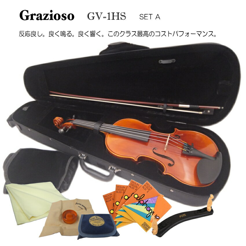 Grazioso GV-1HS 1/16 バイオリン 7点セット「BERNARDEL松脂やTHOMASTIK弦などのセット」