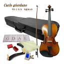 CarloGiordano Violin Outfit VS-1 3/4 カルロ・ジョルダーノ 入門バイオリンの定番　身長目安：130〜145cm 夜間の練習に役立つミュートなどがついた9点セット 当店では初心者向けの機種を中心に年間1000セット以上のバイオリンを販売いたしておりますが、過去最も販売量の多い機種が、こちらカルロジョルダーノのVS-1および本体が同じ当店オリジナルのVS-F1です。 取り扱いを始めたころ、中国生産のバイオリンは品質が悪いということで敬遠される方も多かった時期がありましたが、現在は全国各地の多くのバイオリン教室で採用されリピートいただくようになりました。 ■仕様 サイズ 3/4 表板 スプルース 裏板＆側板 、ネック メイプル 指版 エボニー 糸巻き エボニー テールピース メタル製4アジャスタータイプ ■セット品のご紹介 本機種には他にセット品をご用意いたしております。目的に応じてお好みのセットをお選びください。 SET　内容 ASET　内容 Bセット　内容 Cセット　内容 1：本体 2：弓 3：ケース 4：松脂 5：クロス 1：本体 2：弓 3：ケース 4：松脂 5：クロス 6：肩当て 7：チューナー 1：本体 2：弓 3：ケース 4：松脂 5：クロス 6：肩当て 7：チューナー 8：交換用セット弦 9：ミュート(弱音器) 1：本体 2：弓 3：ケース 4：松脂 5：クロス 6：肩当て 7：チューナー 8：交換用セット弦 9：ミュート(弱音器) 10：教則本 11：教則DVD 12：譜面台当店一番人気の初心者向けバイオリンVS-1 当店では初心者向けの機種を中心に年間1000セット以上のバイオリンを販売いたしておりますが、過去最も販売量の多い機種が、こちらカルロジョルダーノのVS-1および本体が同じ当店オリジナルのVS-F1です。 取り扱いを始めたころ、中国生産のバイオリンは品質が悪いということで敬遠される方も多かった時期がありましたが、現在は全国各地の多くのバイオリン教室で採用されリピートいただくようになりました。 ■カルロジョルダーノ こちらのブランドを生み出したマックコーポレーションは、中国の提携工房へ技術提供をして生産委託し弦楽器や管楽器をオリジナルブランドで世界へ流通させている日本のメーカーです。 国内には同じ様に独自のブランドでリーズナブルな弦楽器や管楽器を国内外に流通させているメーカーがいくつかございます。 弦楽器の代表的なブランドは、本商品カルロジョルダーノ（マックコーポレーション）やハルシュタット(キョーリツコーポレーション）とステンター（キクタニミュージック）ですが、それ以外にもたくさんの安価なバイオリンが流通いたしております。 ■品質が良い理由 カルロジョルダーノが品質が良いと言われる理由は、このブランドを扱うマックコーポレーションに充実した技術スタッフが居ることです。また、現地にも技術スタッフが居り製造されたバイオリンを現地で品質チェックして国内に輸入しております。さらに、輸入された楽器を名古屋(マックコーポレーション本社技術課）で調整して国内に流通させております。 ■当店が選ばれる理由 別途検品内容については詳細なご案内を致しておりますが、バイオリンはお手元に到着して、そのままご使用いただける状態になっておりません。 バイオリンなど弓を使う弦楽器は、演奏前の準備がいくつか必要です。その1つが弓に松脂をつけるという準備。 松脂をつけず弾いても全く音が鳴りません。当店では、すべての楽器を試奏検品いたしますが、試奏を行う為には弓に松ヤニを塗り調弦をして音を鳴らしますので弓の状態や弦の状態また余分な共鳴がないかなどをチェックし必要に応じて調整を行っております。 国内の代表的な3社の中でもっと品質が安定しているカルロジョルダーノでさえ、試奏検品すると不具合が生じている場合がございます。実際に音を出さないと分からない所を当店では見つけて正常な状態にして出荷致しております。 ■VS-1と当店オリジナルVS-F1の違いについて VS-1は一般流通している商品で、VS-F1は当店のオリジナル機種です。 本体と弓は同じですが、最初に張っている弦が当店のオリジナルはスチール弦が張ってある点とケースの色がブルーという点が異なっております。 ナイロン弦の方が柔らかい音がいたしますが、弦が太くなりますので初心者の方は指が痛くなるという方も少なくありません。そこで、当店では押さえやすいスチール弦を採用いたしております。 なお、VS-1の弦は通常ナイロン弦が張られていますが、1/10サイズと1/16サイズはスチール弦になりますので本体に違いがなくなります。予めご了承ください。 ■仕様 サイズ 3/4 表板 スプルース 裏板＆側板 、ネック メイプル 指版 エボニー 糸巻き エボニー テールピース メタル製4アジャスタータイプ ■セット品のご紹介 本機種には他にセット品をご用意いたしております。目的に応じてお好みのセットをお選びください。 SET　内容 ASET　内容 Bセット　内容 Cセット　内容 1：本体 2：弓 3：ケース 4：松脂 5：クロス 1：本体 2：弓 3：ケース 4：松脂 5：クロス 6：肩当て 7：チューナー 1：本体 2：弓 3：ケース 4：松脂 5：クロス 6：肩当て 7：チューナー 8：交換用セット弦 9：ミュート(弱音器) 1：本体 2：弓 3：ケース 4：松脂 5：クロス 6：肩当て 7：チューナー 8：交換用セット弦 9：ミュート(弱音器) 10：教則本 11：教則DVD 12：譜面台