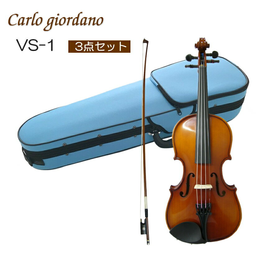 初心者向け バイオリン みずいろケース【調整後出荷】VS-1 1/16サイズ「シンプルセット(3点セット)」分数サイズ カルロジョルダーノ