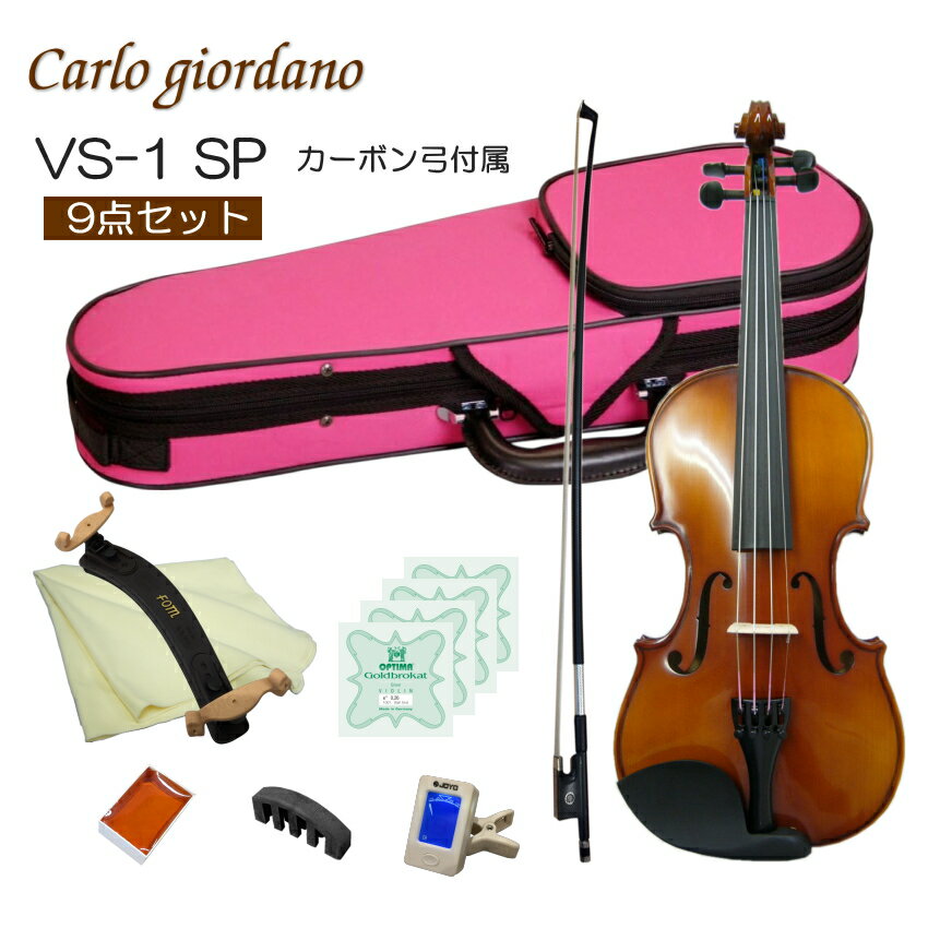 初心者向け バイオリン ぴんくケース【調整後出荷】VS-1 4/4サイズ カーボン弓付属「9点セット」大人サイズ カルロジョルダーノ