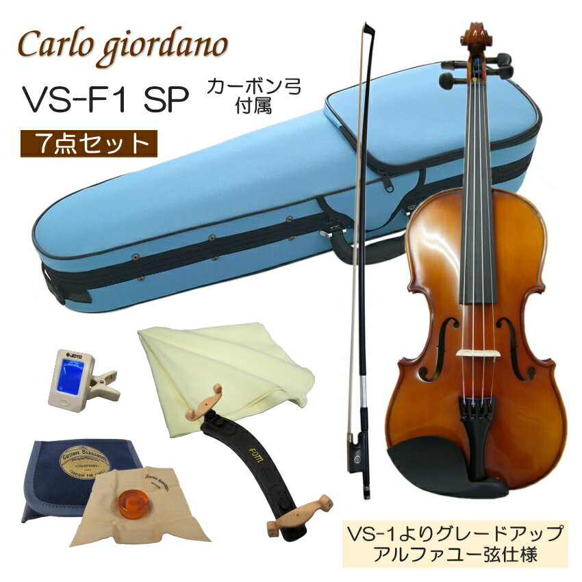 初心者向け バイオリン みずいろケース【調整後出荷】VS-F1 4/4サイズ カーボン弓付属「7点セット」大人サイズ カルロジョルダーノ