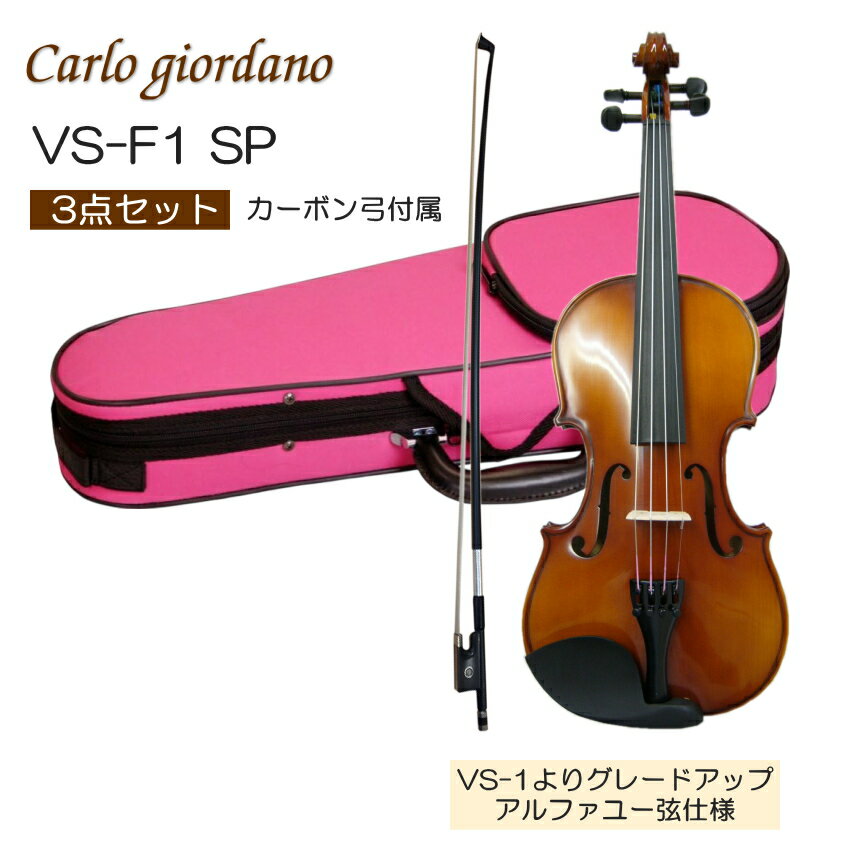 初心者向け バイオリン ぴんくケース【調整後出荷】VS-F1 4/4サイズ カーボン弓付属「シンプルセット(3点セット)」大人サイズ カルロジョルダーノ