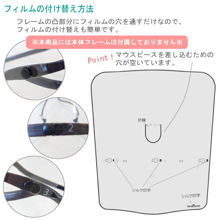 WindsScore フェイスシールド専用 替えフィルム×10枚 タイプB 【トランペット ホルン 等】吹奏楽部 管楽器 コロナ対策 インフル予防