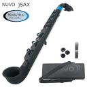 NUVO(ヌーボ) 　j Sax　ブラック/ブルー　N520JBBL ■カラー：ブラック/ブルー ■仕様 管体：プラスチック製 キイ：プラスチック製 音域：中央C(C4)〜12度上のG(G5) 調子：C調 完全防水仕様 ■セット内容 キャップ付きリガチャー一体型マウスピース/NUVOリード×2/カーブドシリコンベル/カーブドネック/ストラップ付き専用ケース/取扱説明書/運指表【おすすめポイント】 大人気シリーズNUVOのサックス「j Sax(ジェイ サックス)」です。 サックスと同じような運指で演奏出来るC管のミニサックスです。C調のためピアノなど他の楽器と一緒に演奏しても楽しい楽器です。 本体が樹脂製でパッドがゴム製のため、水に濡れてもOK！キャンプやハイキング、海やプール、 また余興やソロ演奏など、様々な場面で演奏可能です。 外観はポップで可愛いデザインのため、お子様にも楽しんで練習していただける楽器だと思います。 お子様の練習用として、大人の方の遊び感覚で、気軽にサックスを楽しみたいという方にオススメの楽器です！ ※※ご確認下さい※※ 一部(特に半音部分)の音程に不安定な音がございますので、本格的な演奏には向きません。 サックス経験者の方ですと吹き方で多少の調整が可能かと思いますが、あくまでも気軽に楽しんでいただく遊び的感覚でお考え下さい。 また、本商品は全長約45.5cmでネックが曲がっておりますので、大人の方ですと少し吹きにくい姿勢になります。 別売りで「ストレートネック＆ベル」がございますので、そちらをおすすめいたします。 本商品は、「本格的にはじめたい！」という学生さんなどにはオススメ致しかねますが、楽器経験者の方の遊び感覚で、またサックスに興味があるけれどまだまだ体が小さく本物のサックスを持てないというお子様の練習用として、オススメできる面白い楽器です。 是非この楽器で音楽を楽しんでください♪