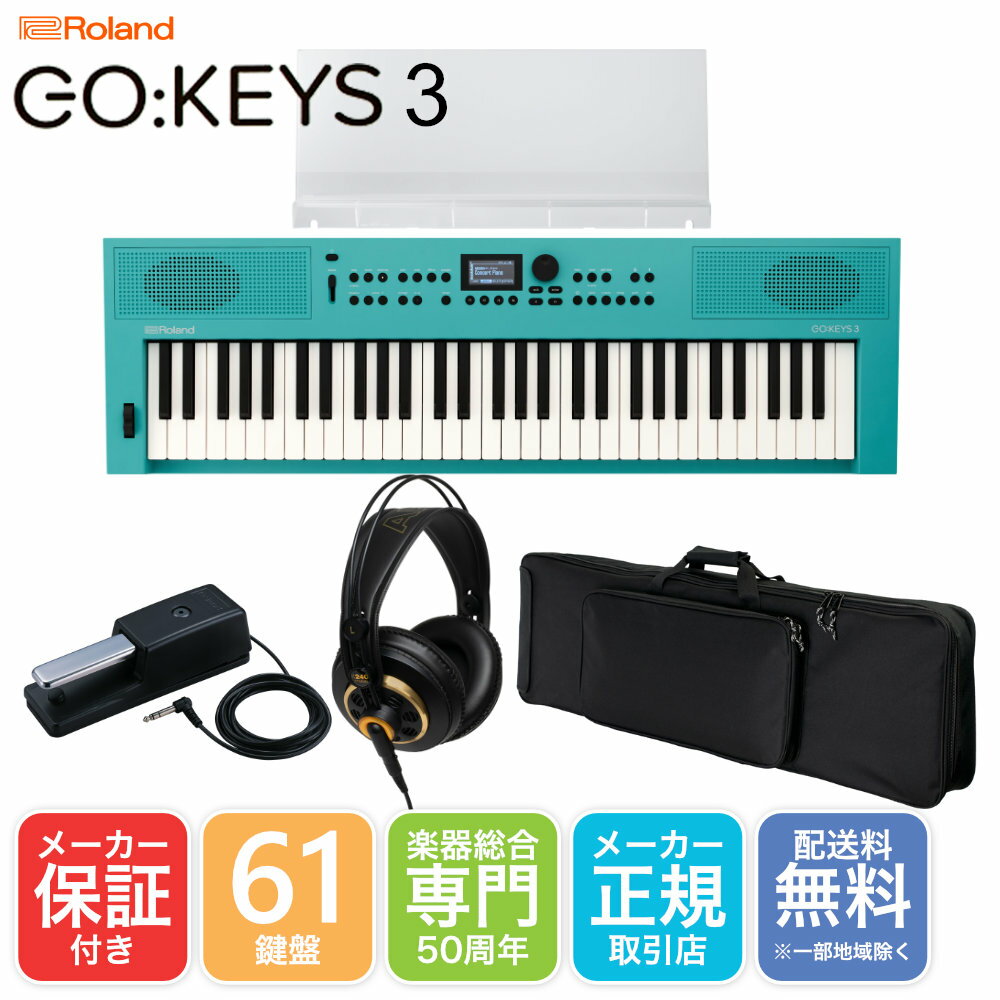 優良付属品セット Roland GO KEYS 3 ターコイズ TQ 純正ペダル DP-10 ソフトケース 譜面台セット