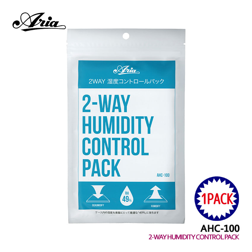 Ariaの湿度調整剤「AHC-100 -2-WAY HUMIDITY CONTROL PACK-」です。 室内や過酷な環境でも理想的な相対湿度 (RH) レベルを実現するために、高湿度時には湿気を吸収し、低湿度時には適度に水分を放出することで理想的な湿度を実現する、香りのついていない無臭タイプの湿度調整剤です。 ギターケース内に入れることによって、ケース内の湿度を楽器にとって最適な「49%」に保ち、ネックの反りや錆、ひび割れなどのトラブルから大切な楽器を守ります。 【主な仕様】 ■ブランド：Aria ■機種：AHC-100 ■タイプ：湿度調整剤 ■使用用途：ギター用ハードケース内の湿度調整 ■サイズ：約107×167×7mm ■使用期間目安：3ヵ月 ※使用環境により前後する場合が有ります ■数量：1パック ※製品の仕様及びデザインは改良のため予告なく変更することがあります。 ※店頭及び他のショッピングサイトでも販売を致しておりますので、ご注文頂くタイミングによっては売り切れの場合がございます。ご注文時に売り切れの場合は、お取り寄せにお時間を頂くこととなります。予めご了承下さい。 【宅配便ご希望の方】はこちらの商品を一緒にカートにお入れください。Aria 2WAY 湿度コントロールパック AHC-100 2-WAY HUMIDITY CONTROL PACK 湿度調整剤 アリア 香りのついていない無臭タイプの湿度調整剤 Ariaの湿度調整剤「AHC-100 -2-WAY HUMIDITY CONTROL PACK-」です。 室内や過酷な環境でも理想的な相対湿度 (RH) レベルを実現するために、高湿度時には湿気を吸収し、低湿度時には適度に水分を放出することで理想的な湿度を実現する、香りのついていない無臭タイプの湿度調整剤です。 ギターケース内に入れることによって、ケース内の湿度を楽器にとって最適な「49%」に保ち、ネックの反りや錆、ひび割れなどのトラブルから大切な楽器を守ります。 AHC-100は環境や人に優しい木材パルプと植物繊維で作られています。従来のジェル素材のように漏れる心配がなく、また100%生分解性であり環境に配慮された製品です。 【主な仕様】 ■ブランド：Aria ■機種：AHC-100 ■タイプ：湿度調整剤 ■使用用途：ギター用ハードケース内の湿度調整 ■サイズ：約107×167×7mm ■使用期間目安：3ヵ月 ※使用環境により前後する場合が有ります ■数量：1パック ※製品の仕様及びデザインは改良のため予告なく変更することがあります。 ※店頭及び他のショッピングサイトでも販売を致しておりますので、ご注文頂くタイミングによっては売り切れの場合がございます。ご注文時に売り切れの場合は、お取り寄せにお時間を頂くこととなります。予めご了承下さい。 - まとめ買いで更にお得！ - 単品1パック お得な2パック お得な3パック