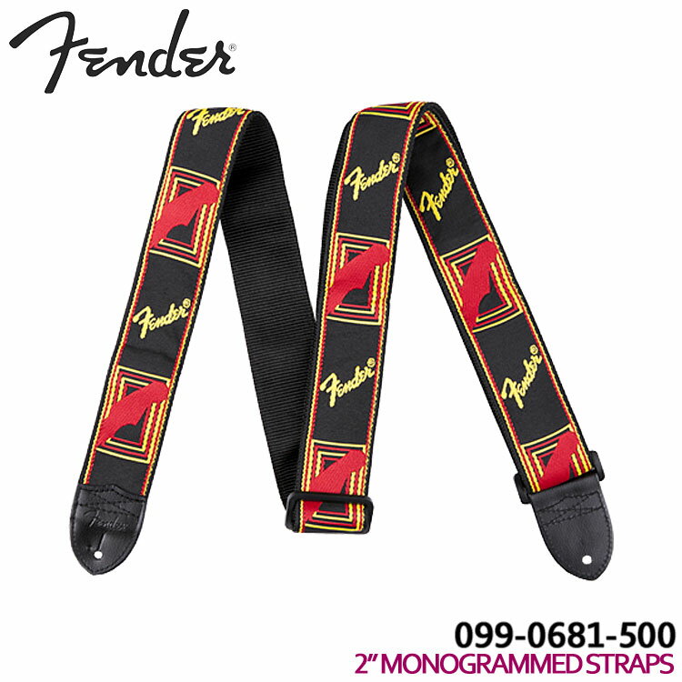 5/20はエントリーで最大P5倍★Fender ギターストラップ 2 039 039 MONOGRAMMED STRAP 0990681500 Black/Yellow/Red モノグラム フェンダー