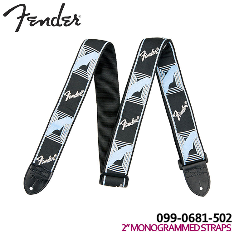 Fender ギターストラップ 2 039 039 MONOGRAMMED STRAP 0990681502 Black/Light Grey/Blue モノグラム フェンダー