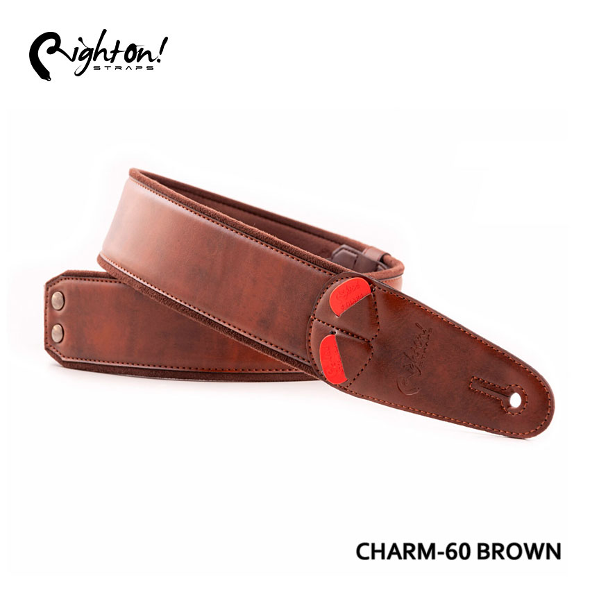 RightOn! STRAPSのストラップ「CHARM-60」です。 シンプルな色で惹きつけ、ストレートな魅力を放つモデル。 カラフルなラインナップからギターの色に合わせた組み合わせを楽しんで下さい。 表面に採用された素材は耐久性をテストされた合成皮革。裏地のマイクロファイバーは吸水性に優れており滑りにくいので、演奏時の快適性を高めています。RAS調整システムにより95〜145cm間を20段階で長さ調整が可能。 【仕様】 ■ブランド：Right On! STRAPS ■機種：CHARM-60 ■色：BROWN ■素材：表地=合皮/裏地=マイクロファイバー ■パッド：高密度ラテックス ■エンドタブ：合皮 ■長さ：約950mm〜約1,450mm ■幅：約60mm ■厚さ：約5mm ※表示サイズは多少の誤差、個体差のある場合があります。 ※製品の仕様及びデザインは改良のため予告なく変更することがあります。 ※ディスプレイの設定などにより色調が実物と異なる場合がございますが、ご購入後に思った色と違うなどでのキャンセルはご遠慮下さい。 爆買RightOn! STRAPSについて RightOn! STRAPS（ライトオン！ストラップス）は、スペインでファッションブランドを手がけるGilcar社のブランドとして、2012年に生まれました。Gilcar社はDiesel、Zara、Massimo Dutti、Mango、Desigual、Adolfo Dominguez、Carolina Herrera等の国際的なブランドのベルト、バッグ、ブレスレットを始め、多岐にわたる革製品を作っております。品質に厳しいアパレル市場に製品を供給してきた歴史は40年以上に渡ります。 RightOn! STRAPS ストラップ CHARM-60 BROWN チャーム60 ブラウン RightOn! STRAPSのストラップ「CHARM-60 BROWN」です。 シンプルな色で惹きつけ、ストレートな魅力を放つモデル。 カラフルなラインナップからギターの色に合わせた組み合わせを楽しんで下さい。 表面に採用された素材は耐久性をテストされた合成皮革。裏地のマイクロファイバーは吸水性に優れており滑りにくいので、演奏時の快適性を高めています。また、5mm厚のラテックスをパッドに使用。クッション性を高め、肩への負荷を軽減させます。RAS調整システムにより95～145センチメートル間を20段階で長さ調整が可能。 【仕様】 ■ブランド：Right On! STRAPS ■機種：CHARM-60 ■色：BROWN ■素材：表地=合皮/裏地=マイクロファイバー ■パッド：高密度ラテックス ■エンドタブ：合皮 ■長さ：約950mm～約1,450mm ■幅：約60mm ■厚さ：約5mm ※表示サイズは多少の誤差、個体差のある場合があります。 ※製品の仕様及びデザインは改良のため予告なく変更することがあります。 ※ディスプレイの設定などにより色調が実物と異なる場合がございますが、ご購入後に思った色と違うなどでのキャンセルはご遠慮下さい。 ※店頭及び他のショッピングサイトでも販売を致しておりますので、ご注文頂くタイミングによっては売り切れの場合がございます。ご注文時に売り切れの場合は、お取り寄せにお時間を頂くこととなります。予めご了承下さい。