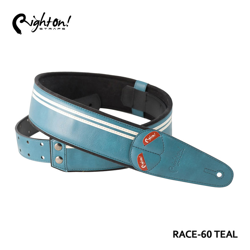 RightOn! STRAPSのストラップ「RACE-60」です。 鮮やかな発色の良い素材にレーシングラインが走ったクラシカルなデザイン。カラフルなラインナップからお気に入りを見つけて、愛機と共にステージを飾って下さい。 表面に採用された素材は耐久性をテストされた合成皮革。裏地のマイクロファイバーは吸水性に優れており、滑りにくいので、演奏時の快適性を高めています。RAS調整システムにより95〜145cm間を20段階で長さ調整が可能。 【仕様】 ■ブランド：Right On! STRAPS ■機種：RACE-60 ■色：TEAL ■素材：表地=合皮/裏地=マイクロファイバー ■パッド：高密度ラテックス ■エンドタブ：合皮 ■長さ：約950mm〜約1,450mm ■幅：約60mm ■厚さ：約5mm ※表示サイズは多少の誤差、個体差のある場合があります。 ※製品の仕様及びデザインは改良のため予告なく変更することがあります。 ※ディスプレイの設定などにより色調が実物と異なる場合がございますが、ご購入後に思った色と違うなどでのキャンセルはご遠慮下さい。RightOn! STRAPSについて RightOn! STRAPS（ライトオン！ストラップス）は、スペインでファッションブランドを手がけるGilcar社のブランドとして、2012年に生まれました。Gilcar社はDiesel、Zara、Massimo Dutti、Mango、Desigual、Adolfo Dominguez、Carolina Herrera等の国際的なブランドのベルト、バッグ、ブレスレットを始め、多岐にわたる革製品を作っております。品質に厳しいアパレル市場に製品を供給してきた歴史は40年以上に渡ります。 RightOn! STRAPS ストラップ RACE-60 TEAL レース60 ティール RightOn! STRAPSのストラップ「RACE-60 TEAL」です。 鮮やかな発色の良い素材にレーシングラインが走ったクラシカルなデザイン。カラフルなラインナップからお気に入りを見つけて、愛機と共にステージを飾って下さい。 表面に採用された素材は耐久性をテストされた合成皮革。裏地のマイクロファイバーは吸水性に優れており、滑りにくいので、演奏時の快適性を高めています。また、5mm厚のラテックスをパッドに使用。クッション性を高め、肩への負荷を軽減させます。RAS調整システムにより95～145センチメートル間を20段階で長さ調整が可能。 【仕様】 ■ブランド：Right On! STRAPS ■機種：RACE-60 ■色：TEAL ■素材：表地=合皮/裏地=マイクロファイバー ■パッド：高密度ラテックス ■エンドタブ：合皮 ■長さ：約950mm～約1,450mm ■幅：約60mm ■厚さ：約5mm ※表示サイズは多少の誤差、個体差のある場合があります。 ※製品の仕様及びデザインは改良のため予告なく変更することがあります。 ※ディスプレイの設定などにより色調が実物と異なる場合がございますが、ご購入後に思った色と違うなどでのキャンセルはご遠慮下さい。 ※店頭及び他のショッピングサイトでも販売を致しておりますので、ご注文頂くタイミングによっては売り切れの場合がございます。ご注文時に売り切れの場合は、お取り寄せにお時間を頂くこととなります。予めご了承下さい。