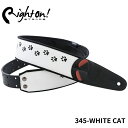 Right On STRAPS WHITE CAT ギターストラップ ホワイトキャット 猫柄 猫の足跡 肉球 シンプル かわいい おしゃれ【合皮 マイクロファイバー 高密度テラックス】