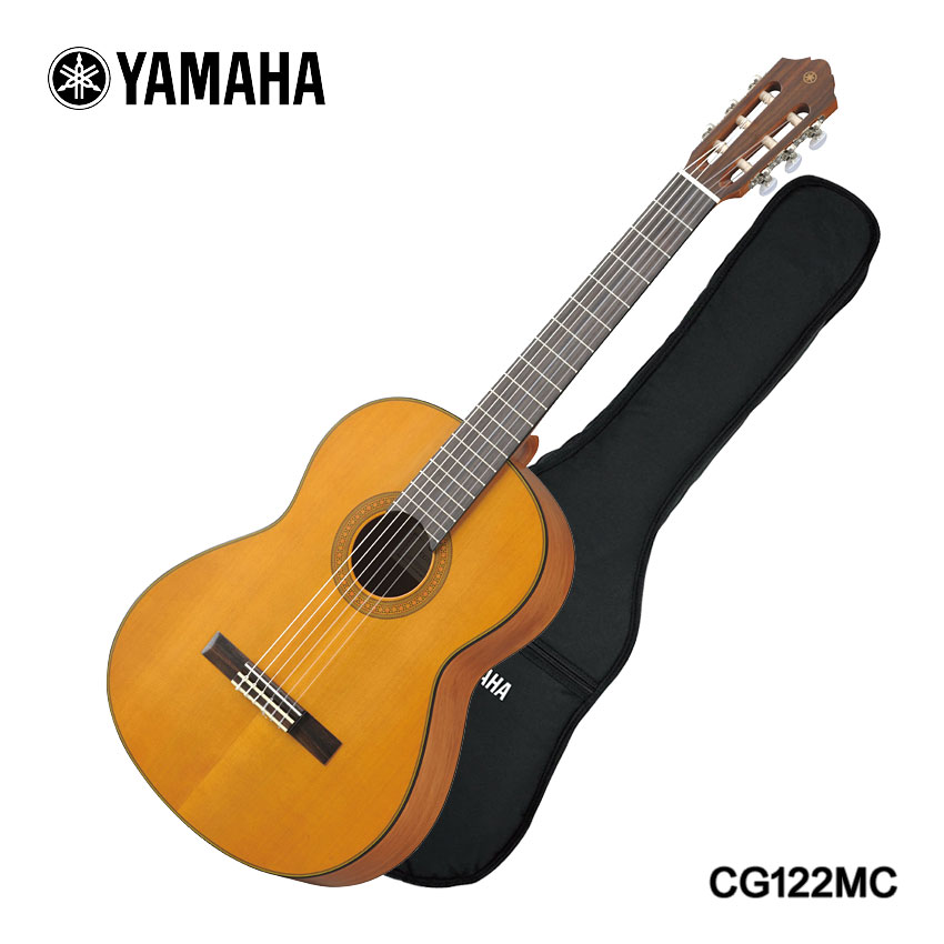 YAMAHAのクラシックギター「CG122MC」です。 表板に米杉単板を採用し、レスポンス、鳴り、正確な音程、演奏性などクラスを超えた高い品質を誇る、入門者向けのモデルです。ツヤ消し塗装をボディ＆ネックに施した仕様です。 ボディトップ材は、温かみがあり、比較的柔らかめのサウンドが特徴の「セダー（杉）」の単板を採用。ナイロン弦のギターとの相性が非常に良い材です。サイド＆バック材には「マホガニー」に似た音質特性をもち、ふくよかな中音域と、あたたかみのあるサウンドが魅力の「ナトー」を採用。 入門・初心者向けのモデルといっても、様々なブランドから発売されていてどれにすれば良いか分かりづらいと思います。そんな場合は、品質・価格・安心感などトータルで考えると、安心の国内ブランド「ヤマハ」でまず間違いはないと思います。ヤマハの厳しい耐候試験をクリアし、安定した品質で提供する本機は、初心者の方にも安心しておすすめできるモデルです。 - スタンダードクラシックシリーズ - 「豊かな鳴り」「優れた演奏性」「明るい外観」をテーマに関発された初級中級者モデル。シンプルで飽きの来ない明るいデザインと、握りやすいネック形状や弾きやすい弦高で、多くの魅力を備えたシリーズです。 【主な仕様】 ブランド YAMAHA 機種名 CG122MC 表板 シダー単板 裏・側板 ナトー ネック ナトー 弦長 650mm 指板・下駒 ローズウッド 指板幅 上駒部：52mm、胴接合部：62mm 付属品 ソフトケース ※製品の仕様及びデザインは改良のため予告なく変更することがあります。 ※ディスプレイの設定などにより色調が実物と異なる場合がございますが、ご購入後に思った色と違うなどでのキャンセルはご遠慮下さい。また、木材ですので木目は1本1本異なります。木目の状態による返品、交換はお受け致しておりません。何卒ご了承下さい。 ※店頭及び他のショッピングサイトでも販売を致しておりますので、ご注文頂くタイミングによっては売り切れの場合がございます。ご注文時に売り切れの場合は、お取り寄せにお時間を頂くこととなります。予めご了承下さい。YAMAHA クラシックギター CG122MC ヤマハ ガットギター YAMAHAのクラシックギター「CG122MC」です。 表板に米杉単板を採用し、レスポンス、鳴り、正確な音程、演奏性などクラスを超えた高い品質を誇る、入門者向けのモデルです。ツヤ消し塗装をボディ＆ネックに施した仕様です。 ボディトップ材は、温かみがあり、比較的柔らかめのサウンドが特徴の「セダー（杉）」の単板を採用。ナイロン弦のギターとの相性が非常に良い材です。サイド＆バック材には「マホガニー」に似た音質特性をもち、ふくよかな中音域と、あたたかみのあるサウンドが魅力の「ナトー」を採用。 入門・初心者向けのモデルといっても、様々なブランドから発売されていてどれにすれば良いか分かりづらいと思います。そんな場合は、品質・価格・安心感などトータルで考えると、安心の国内ブランド「ヤマハ」でまず間違いはないと思います。ヤマハの厳しい耐候試験をクリアし、安定した品質で提供する本機は、初心者の方にも安心しておすすめできるモデルです。 - スタンダードクラシックシリーズ - 「豊かな鳴り」「優れた演奏性」「明るい外観」をテーマに関発された初級中級者モデル。シンプルで飽きの来ない明るいデザインと、握りやすいネック形状や弾きやすい弦高で、多くの魅力を備えたシリーズです。 【主な仕様】 ブランド YAMAHA 機種名 CG122MC 表板 シダー単板 裏・側板 ナトー ネック ナトー 弦長 650mm 指板・下駒 ローズウッド 指板幅 上駒部：52mm、胴接合部：62mm 付属品 ソフトケース ※製品の仕様及びデザインは改良のため予告なく変更することがあります。 ※ディスプレイの設定などにより色調が実物と異なる場合がございますが、ご購入後に思った色と違うなどでのキャンセルはご遠慮下さい。また、木材ですので木目は1本1本異なります。木目の状態による返品、交換はお受け致しておりません。何卒ご了承下さい。 ※店頭及び他のショッピングサイトでも販売を致しておりますので、ご注文頂くタイミングによっては売り切れの場合がございます。ご注文時に売り切れの場合は、お取り寄せにお時間を頂くこととなります。予めご了承下さい。