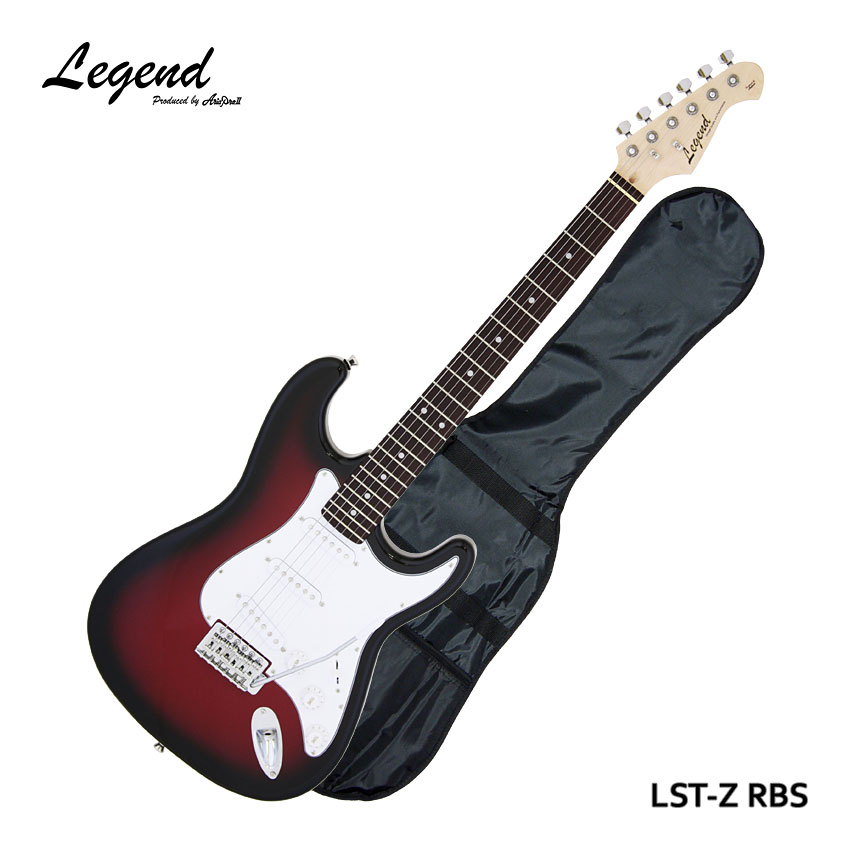 レジェンドbyアリアプロIIのストラトタイプ「LST-Z」です。幅広いサウンドバリエーションが特徴のストラトキャスタータイプで、ボディ材にはバランスの良いサウンドが特長の「バスウッド」を採用。お手頃なギターをお探しの方や、初めてギターを手にする方におすすめのモデルです。 【主な仕様】 ■ブランド：Legend by AriaProII ■機種：LST-Z ■色：RBS（レッドブラックサンバースト） ■ボディ：Basswood ■ネック：Maple ■指板：Rosewood ■ピックアップ： OS-1 Single Coil ■コントロール：Volume×1、Tone×2、5-way PU Selector SW ■付属品：ソフトケース ※製品の仕様及びデザインは改良のため予告なく変更することがあります。 ※ディスプレイの設定などにより色調が実物と異なる場合がございますが、ご購入後に思った色と違うなどでのキャンセルはご遠慮下さい。また、木材ですので木目は1本1本異なります。木目の状態による返品、交換はお受け致しておりません。何卒ご了承下さい。レジェンドbyアリアプロIIのストラトキャスタータイプ「LST-Z」です。 バランスが良く、オールマイティーに使えるストラトタイプで、ボディ材には、高域から低域までバランスの良いサウンドが特長の「バスウッド」を採用。ピックアップには、歯切れの良いサウンドが特徴のシングルコイルピックアップを3つ搭載で、幅広いサウンドメイクが可能です。また、ブリッジにはシンクロナイズド・トレモロタイプのブリッジを装備。トレモロアームを装備可能で、アームを操作することでビブラート効果などトリッキーなプレイも可能です。 お手頃なギターをお探しの方や、初めてエレキギターを手にする方におすすめの商品です。 - 本製品の特徴 - 持ったときのバランスが良く、ハイ・ポジションも弾きやすいといった特徴のストラトキャスタータイプ。ピックアップには、歯切れの良いサウンドが特徴のシングルコイルピックアップが3つ搭載されていて、ピックアップセレクターで切替が可能です。それぞれのピックアップ単体＆ミックスで合計5通りのサウンドバリエーションを持ち、ヌケの良いサウンドから太く甘いサウンドまで、幅広いサウンドバリエーションが特徴です。また、シンクロナイズド・トレモロタイプのブリッジには、トレモロアームも装備。このアームを操作することで、ビブラート効果などトリッキーなプレイも可能です。 - Legend by AriaProII - 老舗ギターブランド「AriaProII」のファミリーブランド「Legend」。スタンダードなスペックに加え、豊富なカラーバリエーションが魅力のブランドです。中国製となっておりますので、塗装の仕上げなど少し粗い場合が正直ございますが、老舗ブランド「アリア」がプロデュースする本商品は、1〜2万円台の価格帯の中ではクオリティが高くおすすめできる商品です。これからギター/ベースを始めようと思っている初心者の方でも安心してご購入いただけるブランドです。 ※本商品は海外生産の商品になります。当店では、出荷前に実際に音を出して検品させて頂いた商品を発送させて頂いておりますので安心してご使用頂けますが、塗装面や細かい仕上げなどが粗い場合が御座います。予めご了承下さい。 ブランド Legend by AriaProII 機種名 LST-Z ボディ Basswood ネック Maple、Bolt-on 指板 Rosewood スケール 648mm（25.5''） フレット数 22F ピックアップ OS-1 Single Coil×3 コントロール Volume×1、Tone×2、5-Way PU Selector SW ブリッジ VFT-1C Tremolo 色 Red Black Sunburst 付属品 Soft Case ※製品の仕様及びデザインは改良のため予告なく変更することがあります。 ※ディスプレイの設定などにより色調が実物と異なる場合がございますが、ご購入後に思った色と違うなどでのキャンセルはご遠慮下さい。また、木材ですので木目は1本1本異なります。木目の状態による返品、交換はお受け致しておりません。何卒ご了承下さい。
