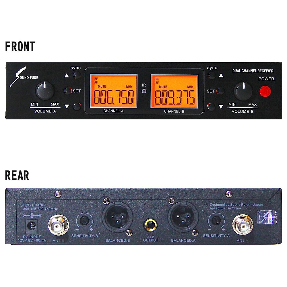 SOUNDPURE 8011II ワイヤレスマイク2本＋ハーフラック2ch受信機