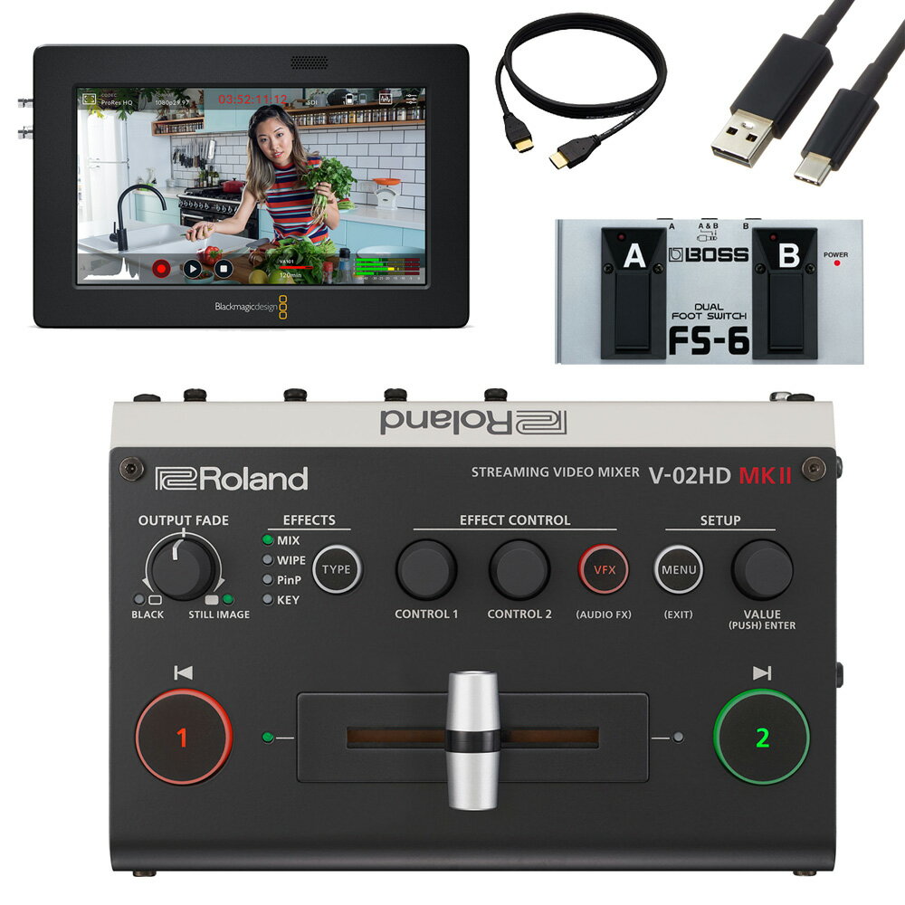 Roland V-02HD mkII + フットスイッチ BlackmagicDesign VideoAssist5　モニターセット