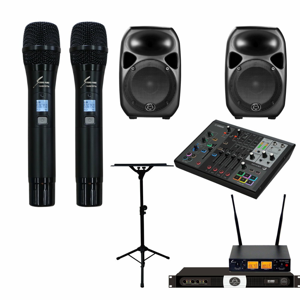 ワイヤレスマイク2本付き パブリックビューイング ハイブリッドイベントセット YAMAHA AG08 簡易PAシステム スピーカー2台