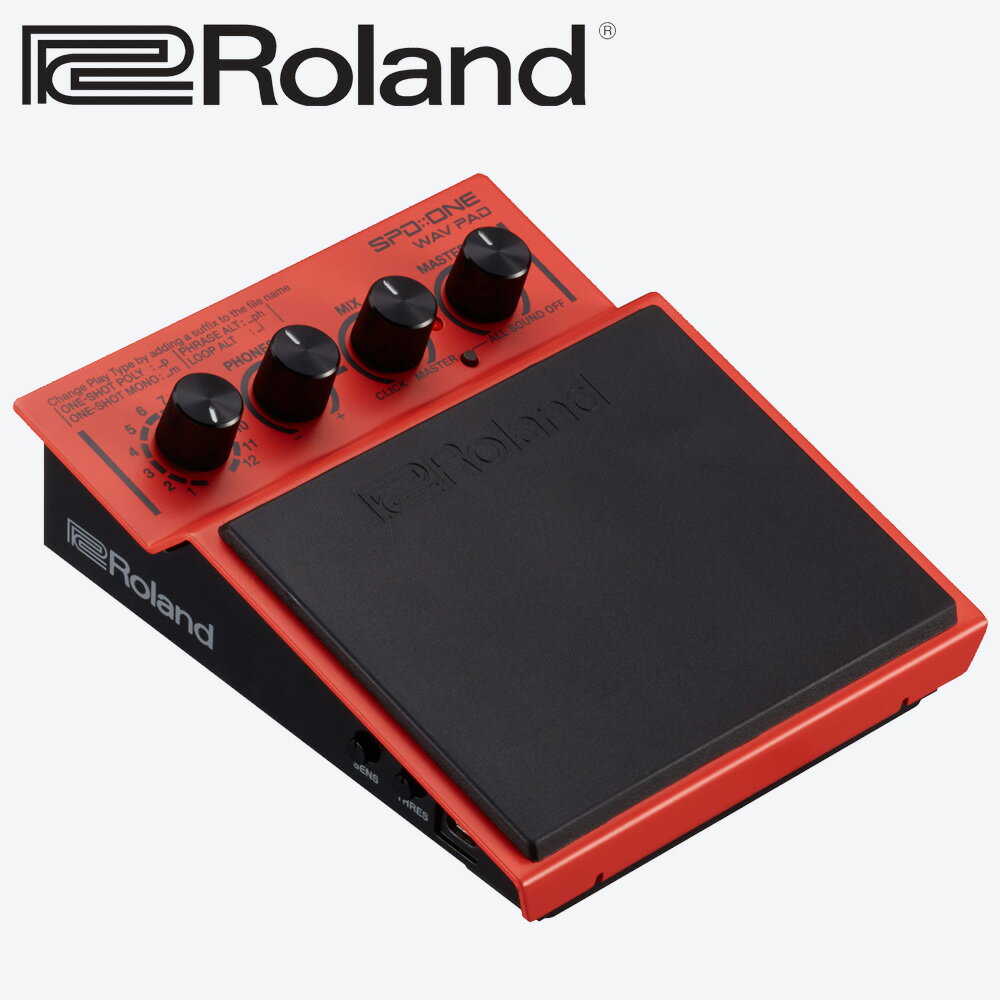 音源を取り込み・再生できるWAVEパッド/1SHOTやバックトラック再生などに スタッフのコメント： サンプリング音やバックトラックをWAVで流しこみ・再生できるSPD ONE WAV PAD。登録可能な音楽データ数は12個となっております。 ドラムセットとの組み合わせはもちろん、弾き語りのためのカラオケ再生や、同期演奏の再生機にお勧めです。 こういった機材は、取り扱いが難しいのでは。と思いましたが、使用方法は至って簡単。外付けUSBメモリーのような感覚で、USBでPC/MACに本体を繋いでフォルダーにWAVファイルをコピーするだけ。特別なソフトも必要ありません。サンプラー機能は付いていないので、データの流し込みには必ずPC/MACが必要となります。 同期演奏にお勧めなのが、クリック出力機能。バッキングトラックと一緒にクリックだけのオーディオファイルを取り込んでおくことで、ヘッドフォンアウトのみにクリック音が出力できるようになります。DAWなどでバッキングが始まる1小節前にカウントを入れて、クリックファイルを出力すれば、カウントに合わせて演奏が始められます。クリック音はメインアウトには出力されない為、客席には聞こえません。 同期演奏をしたい、あるいはオケを流しながら手持ちの楽器・歌を披露したい、という場面に最適です。 【メーカーサイトより】 SPD::ONE WAV PADは、誰でも気軽にパフォーマンスに取り入れられる、新しいタイプのデジタル・パーカッション・パッドです。本体に取り込んだオーディオ・ファイル（WAV）を、パッドを叩いて演奏することができます。本体への取り込みは、パソコン上のWAVファイルをドラッグ&amp;ドロップするだけ。ワン・ショットのサウンドや曲のバッキング・トラックまで、さまざまなWAVファイルの再生が可能です。 コンパクトながらも堅牢なボディで、スティックだけでなく手で叩いたり足で踏んだりと、さまざまなスタイルでの演奏が可能。電池駆動にも対応し、自分の楽器のセッティングに気軽に組み込めます。ドラマーやパーカッショニスト、ギタリスト、ボーカリスト、DJなど、あらゆるミュージシャンにおすすめの一台です。 【主な仕様】 記録可能ウェーブ数 12 （レイヤー／クリック用のウェーブは除く） メモリ 4GB（ステレオ 約360分／モノラル約720分） データ・フォーマット WAV（44.1kHz、16ビット、ステレオ／モノラル） コントロール ウェーブつまみ、［PHONES］つまみ、［MIX］つまみ、［MASTER］つまみ、［ALL SOUND OFF］ボタン、［THRES］つまみ、［SENS］つまみ、［POWER］スイッチ インジケーター TRIGインジケーター 接続端子 MASTER OUT（STEREO）端子（標準タイプ） PHONES端子：（ステレオ標準タイプ） USB端子：（USBマイクロBタイプ） DC IN端子 USB MIDI、ファイル転送（マス・ストレージ） 電源 充電式ニッケル水素電池（単3形）×4 アルカリ電池（単3形）×4 ACアダプター（DC9V） 消費電流 300 mA（DC IN） 連続使用時の電池の寿命 ＜充電式ニッケル水素電池＞ 通常演奏での使用時＝約7時間、最大負荷での使用時＝約4時間 ＜アルカリ電池＞ 通常演奏での使用時＝約6時間、最大負荷での使用時＝約3時間 ※電池の仕様、容量、使用状態によって異なります。 付属品 取扱説明書 「安全上のご注意」チラシ アタッチメント アタッチメント取り付け用ネジ×2 パーカッション・ホルダー取り付け用ネジ一式（ボルト×1、ナット×1、ワッシャー×2） ※取り付け可能なホルダーのロッド径：8.0〜12.7mm アルカリ電池（単3形）×4 保証書 ローランド ユーザー登録カード ※USBケーブルは付属しておりません。 外形寸法 幅 (W)140 mm 奥行き (D)160 mm 高さ (H)56 mm 質量 900g ※電池含む、アタッチメント含まない 【Q＆A】 ■Q1．スピーカーは付いていますか？ いいえ、電子パーカッションにはスピーカーが内蔵されておりません。音を出すためにはモニタースピーカーやヘッドフォンが必要となります。 ご確認ください。 ※仕様および外観は改善のため予告なく変更することがあります。 ※パッドから音を出すためにはスピーカーかヘッドフォンをご用意下さい。・シンプル操作で軽量・コンパクトなボディのデジタル・パーカッション・パッド。スティックだけでなく、手や足でも演奏可能。 ・本体内のメモリー（4GB）にステレオで最大約360分のオーディオ・ファイル（WAV）を取り込んで演奏可能。 ・パソコンとUSB経由で接続、ドラッグ&amp;ドロップだけでオーディオ・ファイルの本体への取り込みが完了。 ・4つのつまみで直感的な操作や音作りが可能。 ・単3電池4本で最大7時間の連続使用が可能*、ACアダプターの使用にも対応。 ・アウトプット端子（ステレオ）、ヘッドホン端子（ステレオ）を装備。 ・USB端子装備、MIDIの送信に対応。DAWの入力ツールとして使用可能。 ・付属のアタッチメントにより、ドラム・スタンドやマイク・スタンドにセッティング可能なほか、机や床に置いた状態での演奏にも対応。 *電池の仕様、容量、使用状態によって異なります。