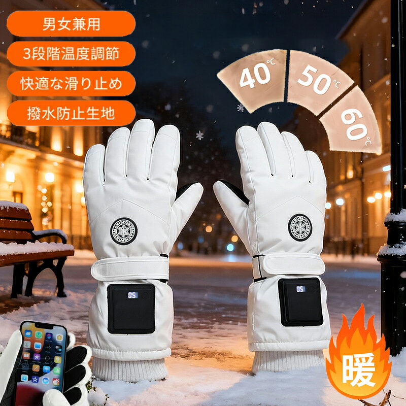 電熱グローブ ヒートグローブ ヒーター手袋 3段階温度調節 防寒保温 USB充電式 速熱 撥水加工 防寒手袋..