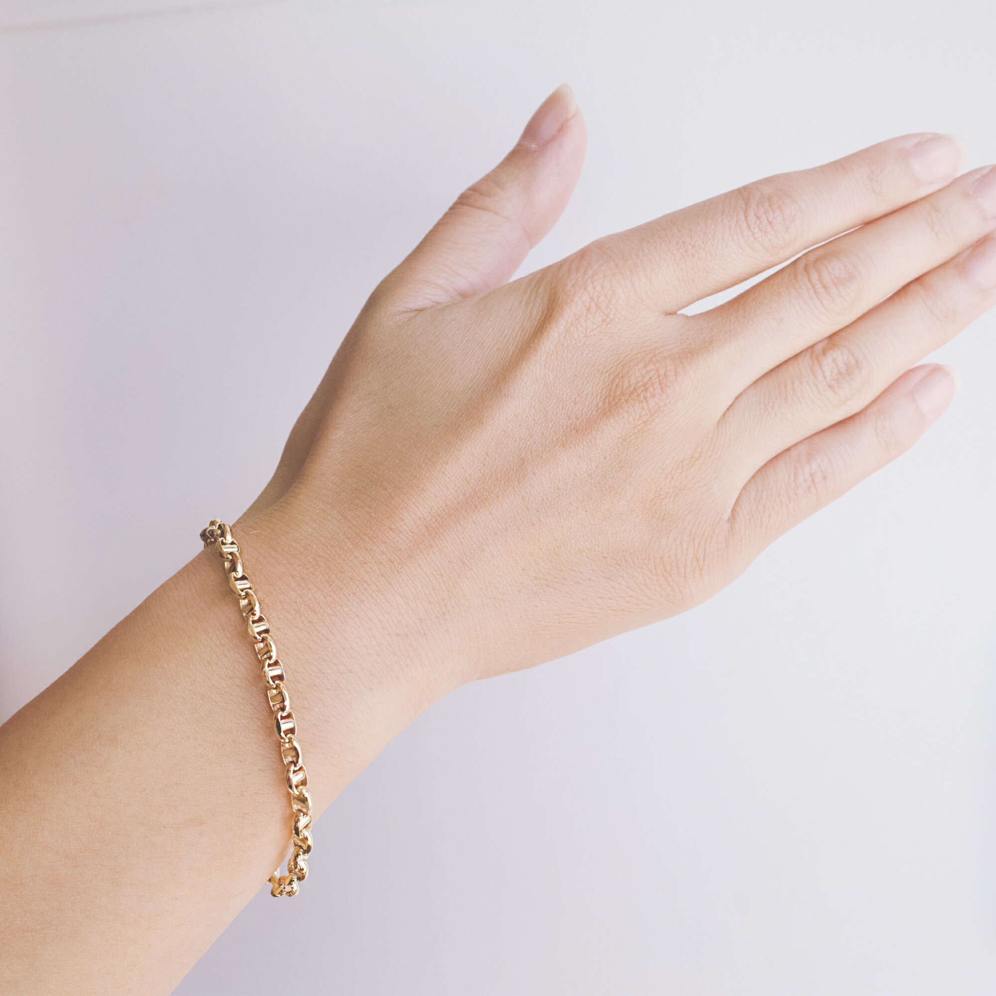 K18 ブレスレット 幅4.6mm 長さ15cm~20cm イエローゴールド ユニセックス メンズ レディース 18金 18K YG エスカルゴ アンカー アズキ チェーン 中空 バングル 品質保証書付