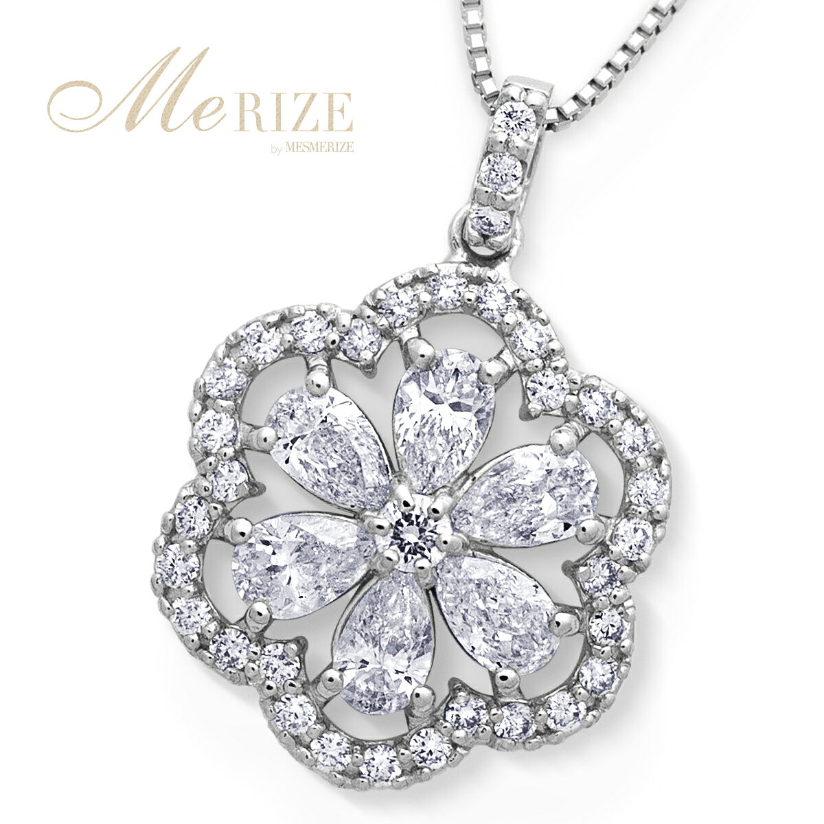 樂天商城 - 天然ダイヤモンド 0.7ct パヴェ フラワー ネックレス ペアシェイプ, ラウンド ミックスカット プラチナ pt900 K18 ゴールド各色 （WG/YG/PG）花 ペンダント ダイヤ 0.7カラット 18金 ベネチアンチェーン 45cm 4月誕生石 ブライダル 品質保証書付