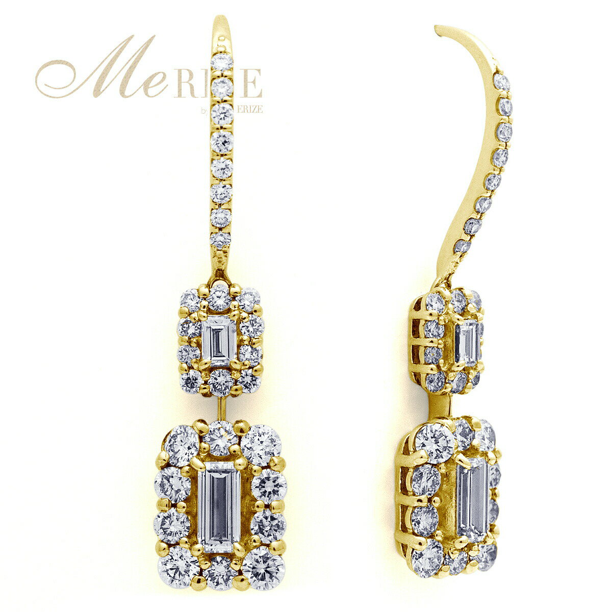 樂天商城 - 天然 ダイヤ 1.3ct パヴェ フック ピアス ペア プラチナ pt900 K18 ゴールド各色 揺れる ブラタイプ バゲットカット ラウンド コンビ 上質ダイヤモンド 1.3カラット 四角長方形 スクエア 18K 18金 ホワイト イエロー ピンク 4月誕生石 一粒ジュエリー ブライダル品質保証書付