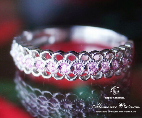 天然 ピンク サファイア 0.20ct フラワー 花 リング プラチナ pt950 pt900 K18 ゴールド各色 幅広4mm 太め 広め ミル打ち ハーフ エタニティ 指輪 0.2カラット 18金 YG WG PG 記念日 レディース ギフト ブライダル 4月 9月誕生石 品質保証書付