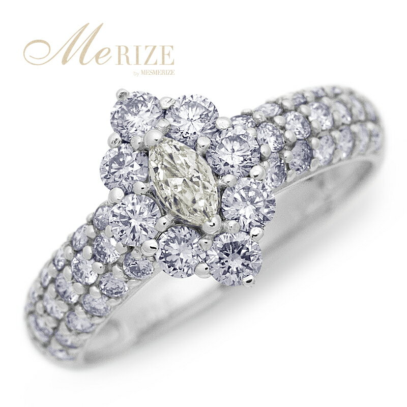 樂天商城 - 天然 ダイヤ 1.0ct パヴェ リング プラチナ pt950 pt900 K18 ゴールド各色 指輪 マーキスカット ＆ ラウンド コンビ ダイヤモンド 1カラット 18金 18K ホワイト イエロー ピンク YG WG PG エンゲージ レディース ギフト ブライダル 4月誕生石 品質保証書付