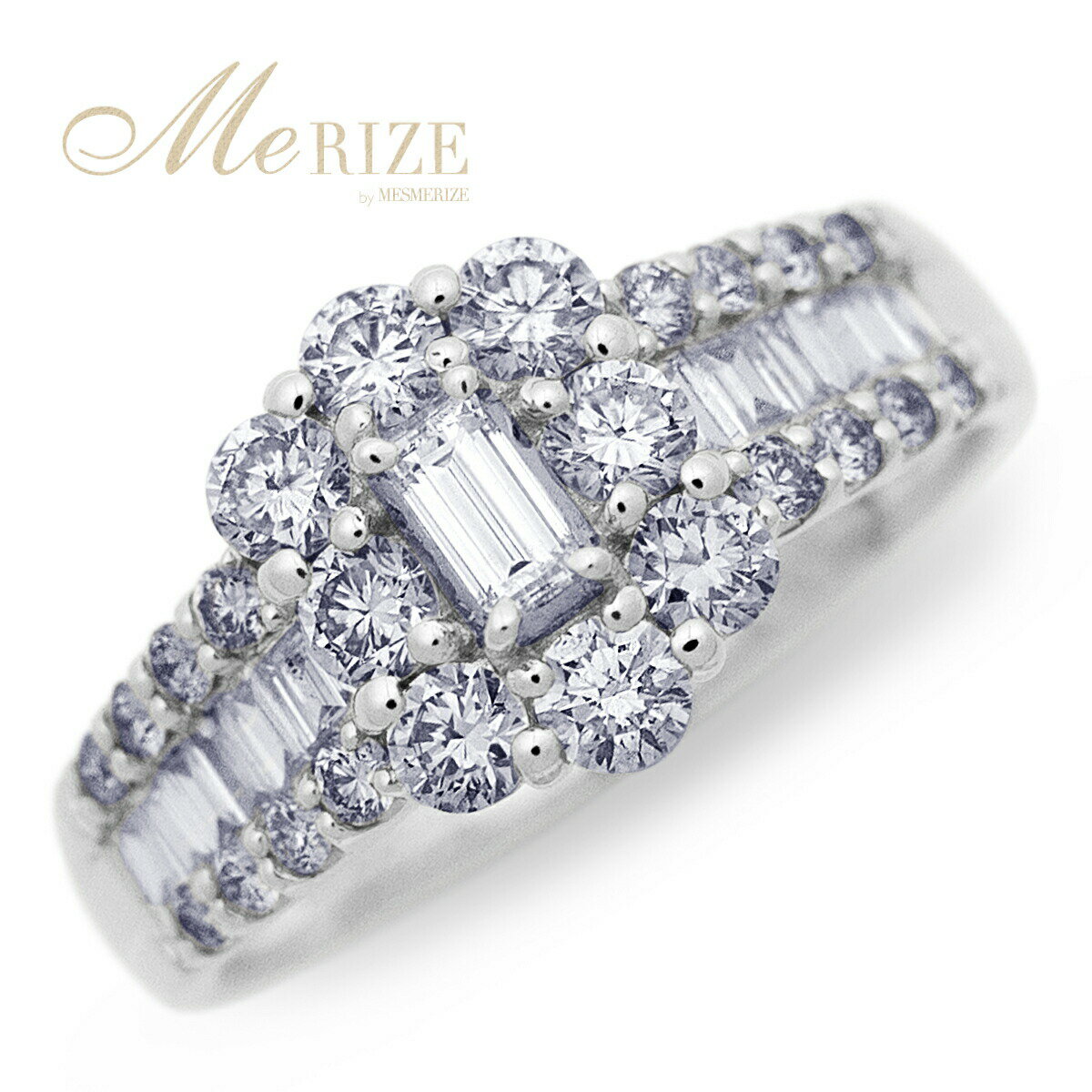 樂天商城 - 天然 ダイヤ 1.0ct up フラワー 花 パヴェ リング 幅広 9.5mm プラチナ pt950 pt900 K18 ゴールド各色 指輪 バケット ＆ ラウンド コンビ ダイヤモンド 1カラット 18金 18K ホワイト イエロー ピンク YG WG PG エンゲージ ブライダル エタニティ 品質保証書付