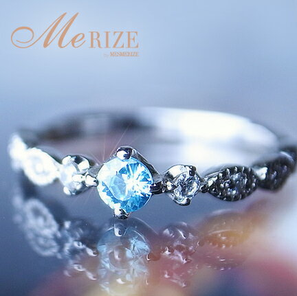 大粒 天然 一粒 ブルートパーズ 3x3mm & ダイヤ リング アンティーク調 K18 K10 ゴールド各色 ミル打ち 指輪 ダイヤモンド 18金 10金 ヨ...