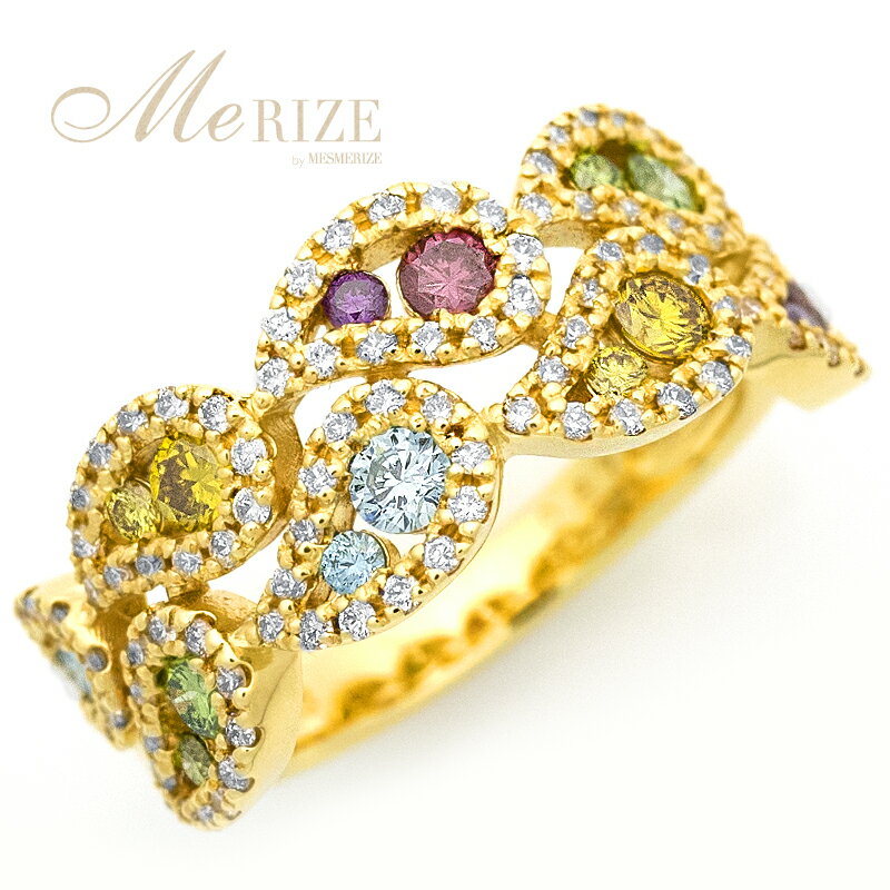 マルチカラー 5色 ダイヤ 1.10ct パヴェ リング ペイズリー K18 ゴールド各色 プラチナ pt950 pt900 指輪 レディース カラーダイヤモンド 135石 パープル イエロー ブルー グリーン ブラウン 1.1カラット 18金 18K ホワイト YG WG PG 4月誕生石