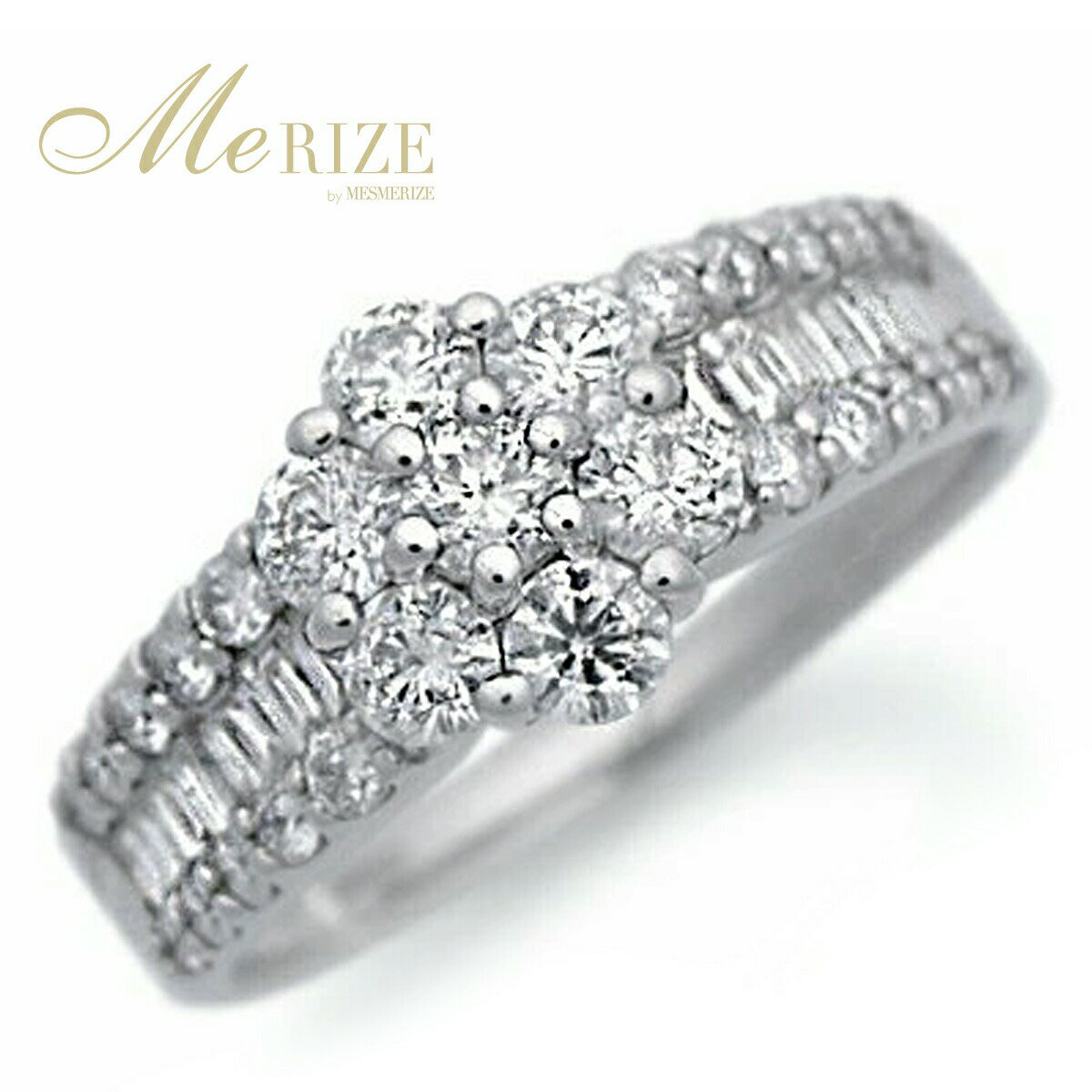樂天商城 - 天然 ダイヤ 1.0ct up フラワー 花 パヴェ リング 幅広 7.9mm プラチナ pt950 pt900 K18 ゴールド各色 指輪 バケット ＆ ラウンド コンビ ダイヤモンド 贅沢 豪華 1カラット 18金 18K ホワイト イエロー ピンク YG WG PG エンゲージ ブライダル エタニティ 品質保証書付