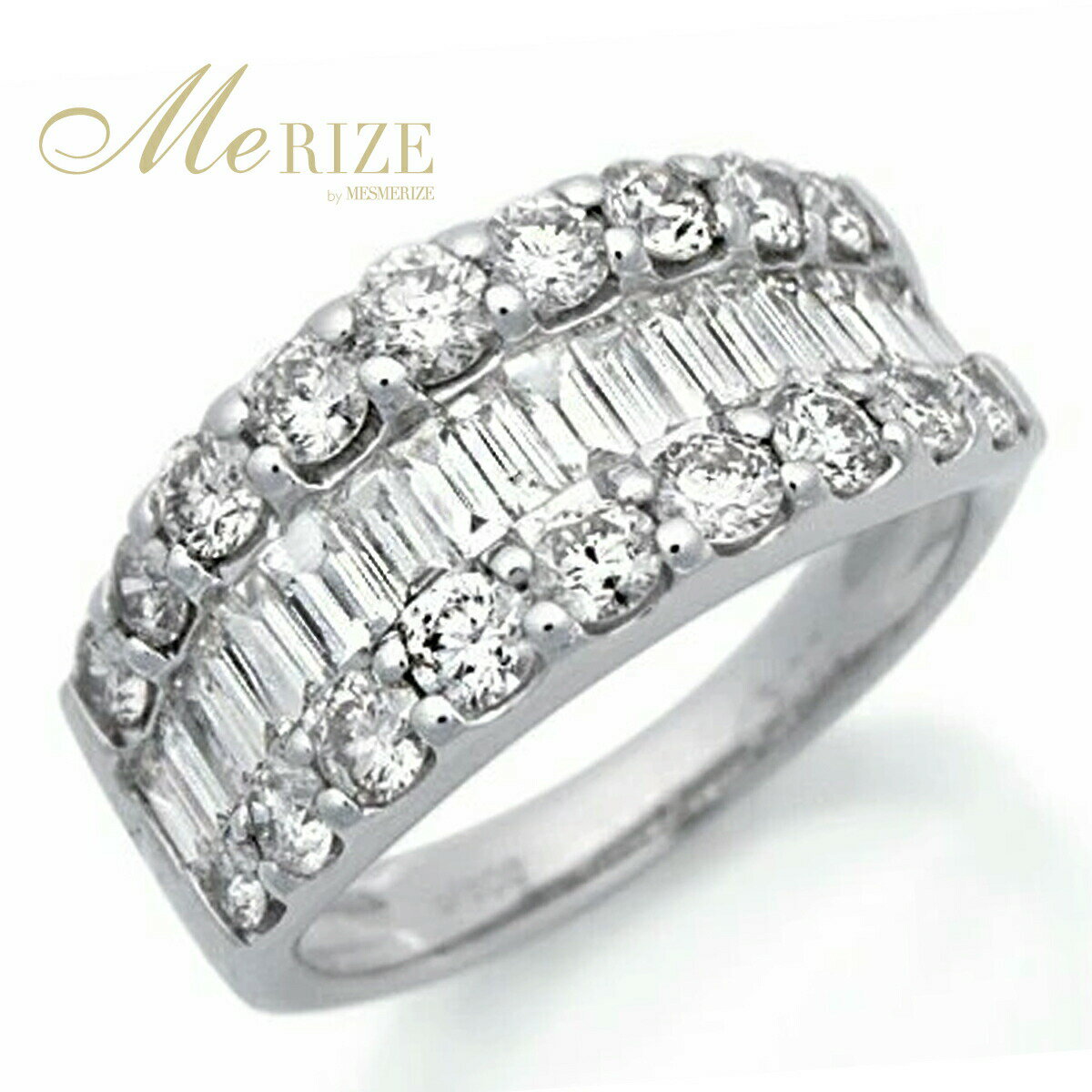 樂天商城 - 大粒 天然 ダイヤ 2.0ct up パヴェ リング 幅広 9.5mm プラチナ pt950 pt900 K18 ゴールド各色 指輪 バケット ＆ ラウンド コンビ ダイヤモンド 贅沢 豪華 2カラット 18金 18K ホワイト イエロー ピンク YG WG PG エンゲージ ブライダル エタニティ ギフト 品質保証書付