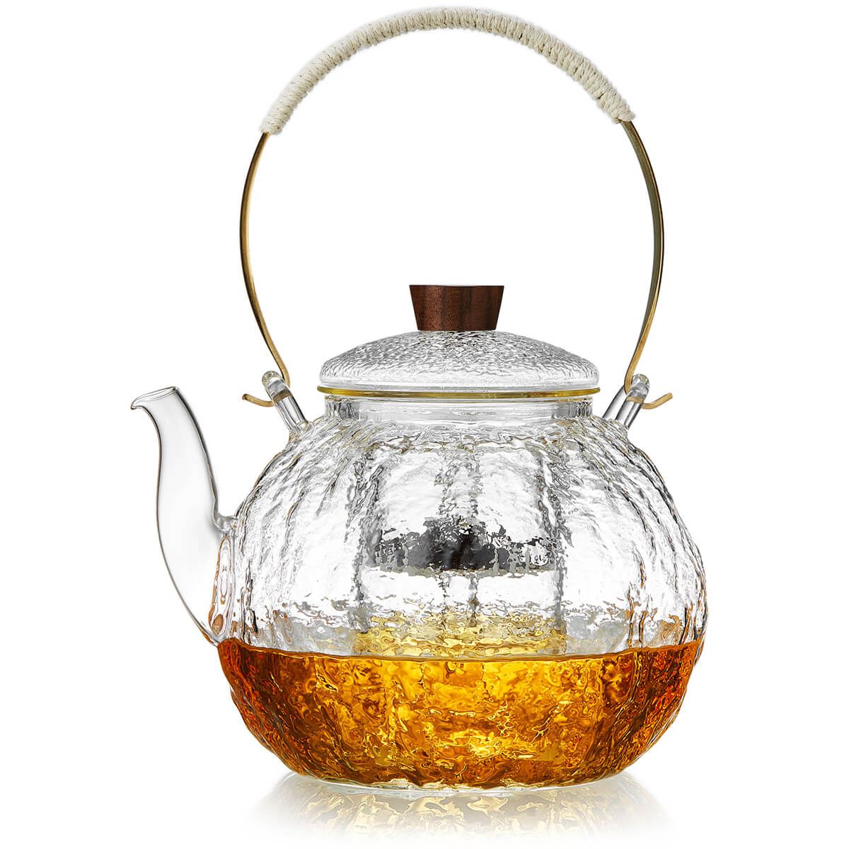 ポカロティー 耐熱ガラスティーポット 上手型 満水容量1290ml 大容量 直火対応 耐熱ガラスやかん 紅茶 緑茶 フルーツティー リーフティー 茶葉の蒸らし・煮出し対応 着脱式両方使用ガラス茶こし付き