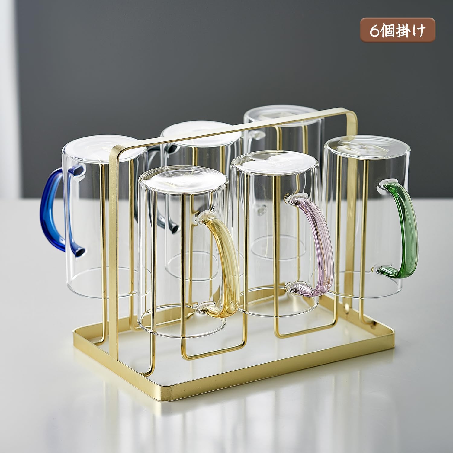 Rakuten - ポカロティー グラススタンド コップスタンド 6個掛け グラスホルダー コップホルダー カップスタンド 水切りラック キッチン収納 乾燥 省スペース 収納 おしゃれ 北欧風 一人暮らし 台所収納 コップ収納 カップ収納 食器収納 水切りスタンド グラスラック カップラック