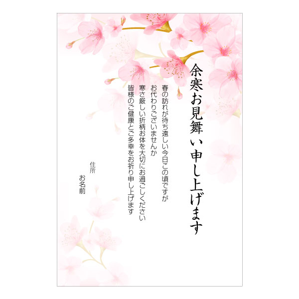 【あなたのあいさつ文を入れて1枚から印刷OK！】余寒見舞い はがき お見舞い オリジナル 余寒葉書 終活 年賀状 年賀状終い 返礼 お詫び 松の内 差出人印刷有ネット通販　年賀状印刷　年賀状作成ソフト　セール
